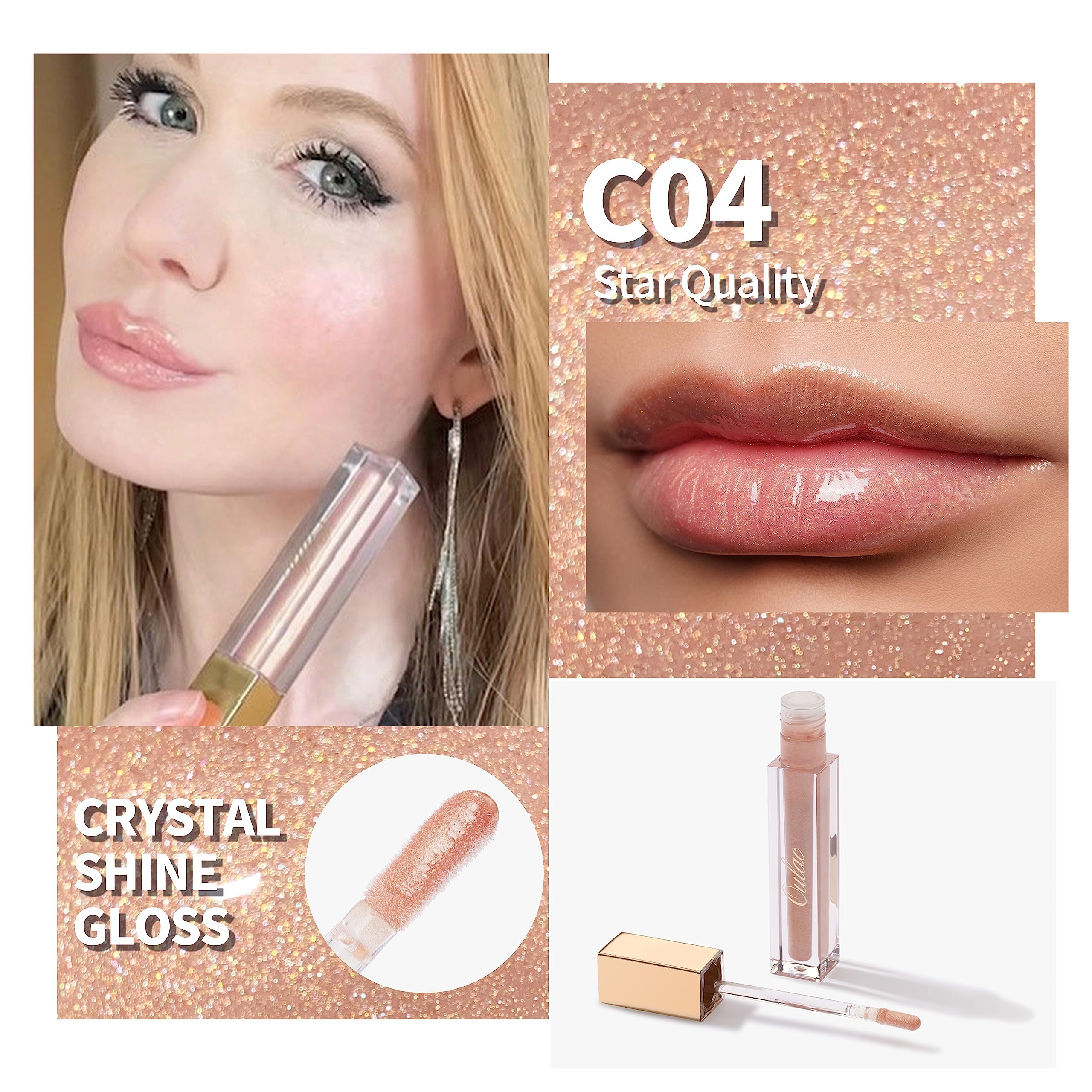 Oulac Light Beige Lip Gloss High-Shine Moisturizing Lipgloss Oil Liquid Lipstick Non-Stick Cup Glitter Lipstick Lip Tint Reduce
