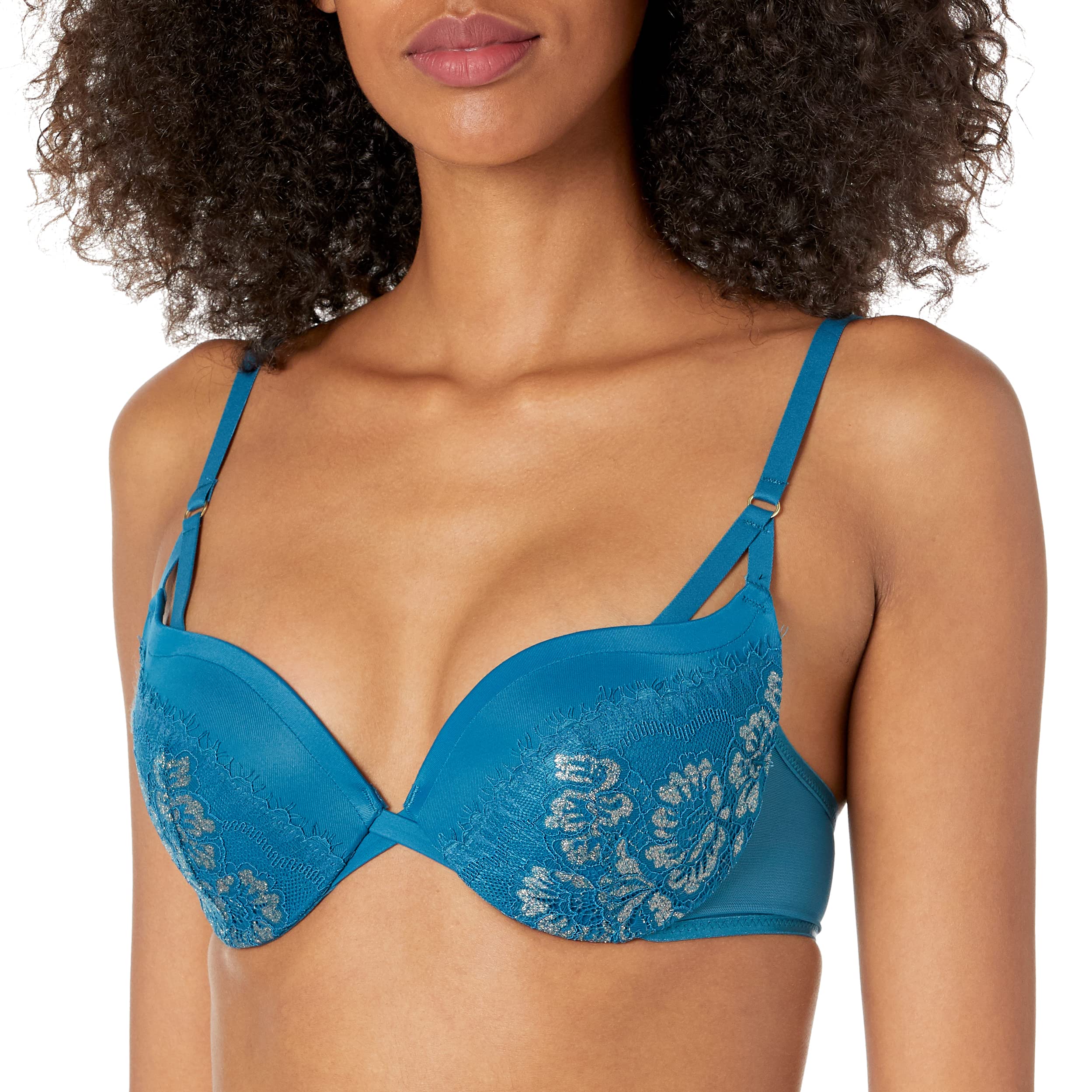 Maidenform Underwire Demi Bra, Best Push-Up Bra with Wonderbra Technology, Smoothing Lace-Trim Bra with Push-Up cups, Petro Teal