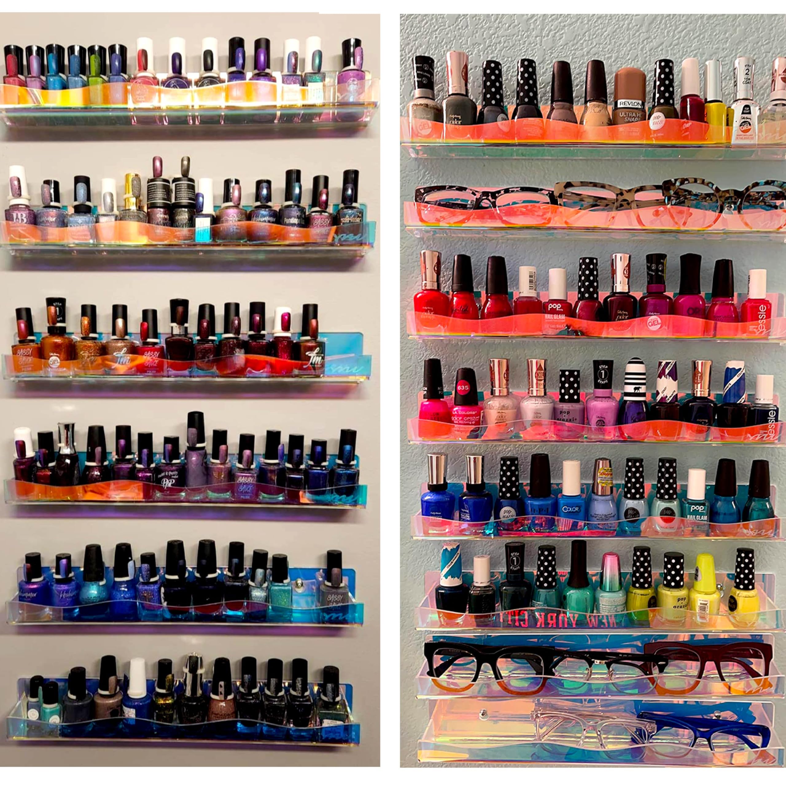 YMVV 15" Nail Polish Rack Shelf - 6 Pack Iridescent Acrylic Organizer for Salons