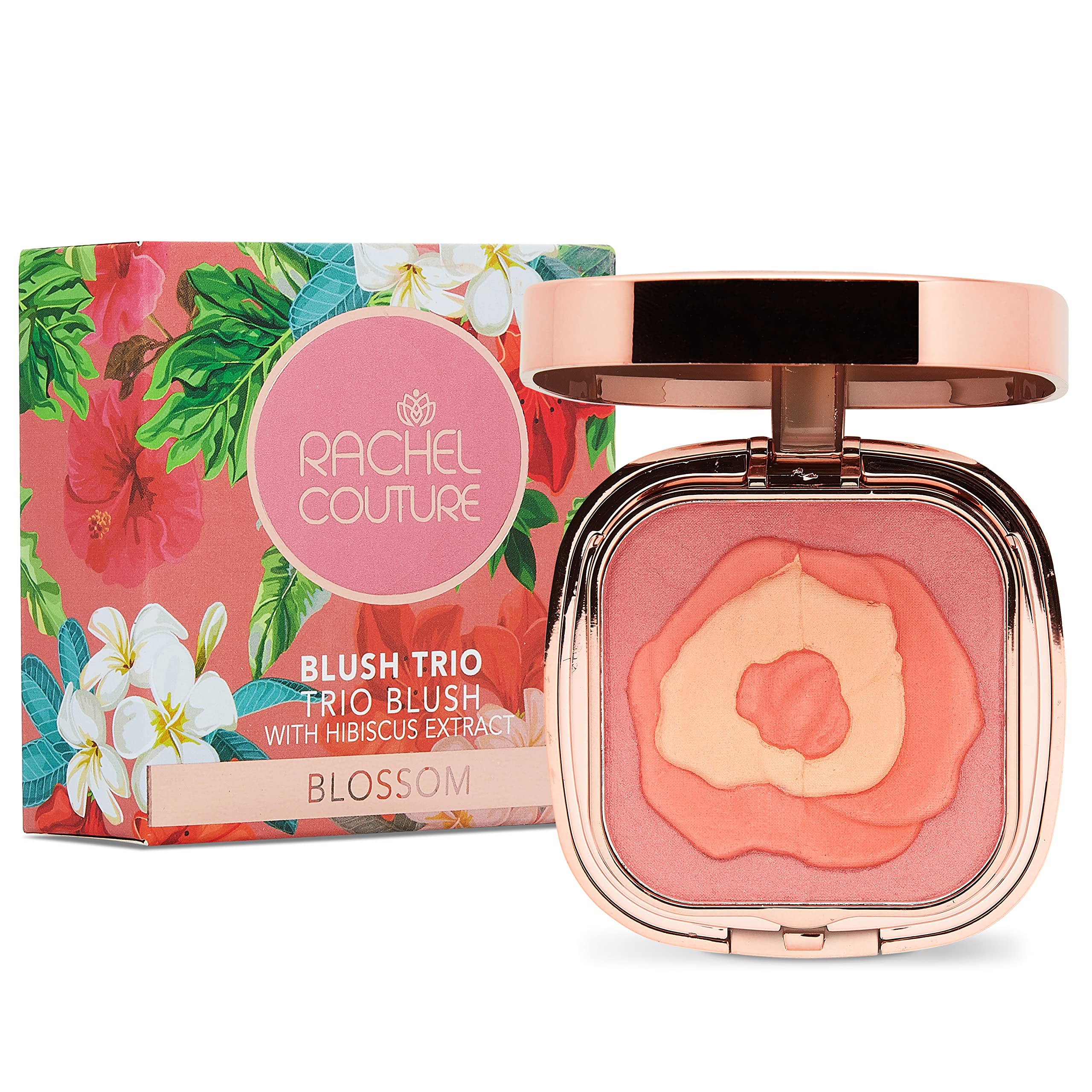 Rachel Couture Compact Blush Trio For All Over Radiant Glow | Infused With Hibiscus Extract | Vegan & Cruelty-Free - 0.32 Oz - B