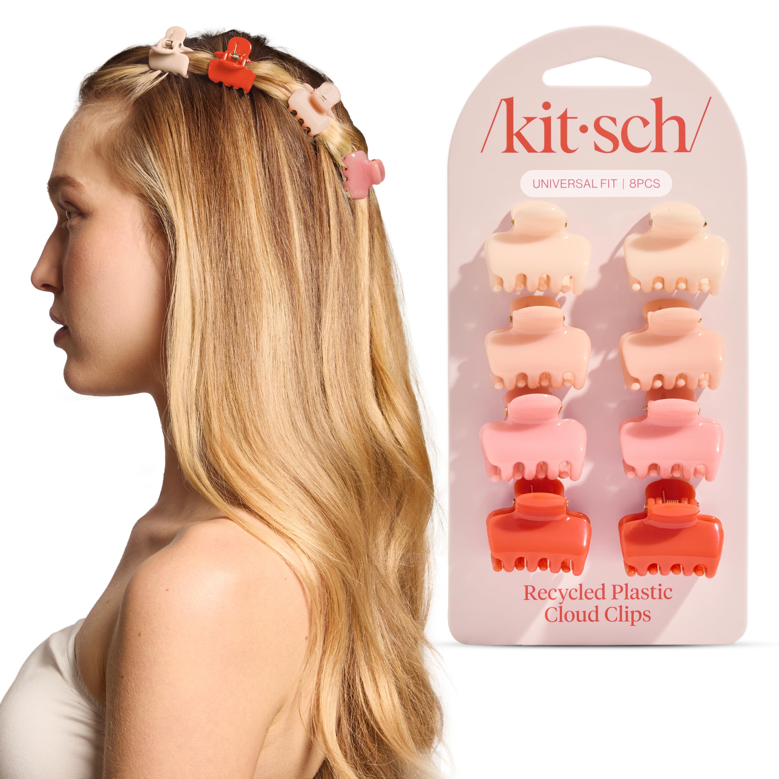Kitsch Small Hair Clips for Women and Girls - Mini Claw Clips - Hair Accessories for Women - Daily Styling, Recycled, Cherry Blo