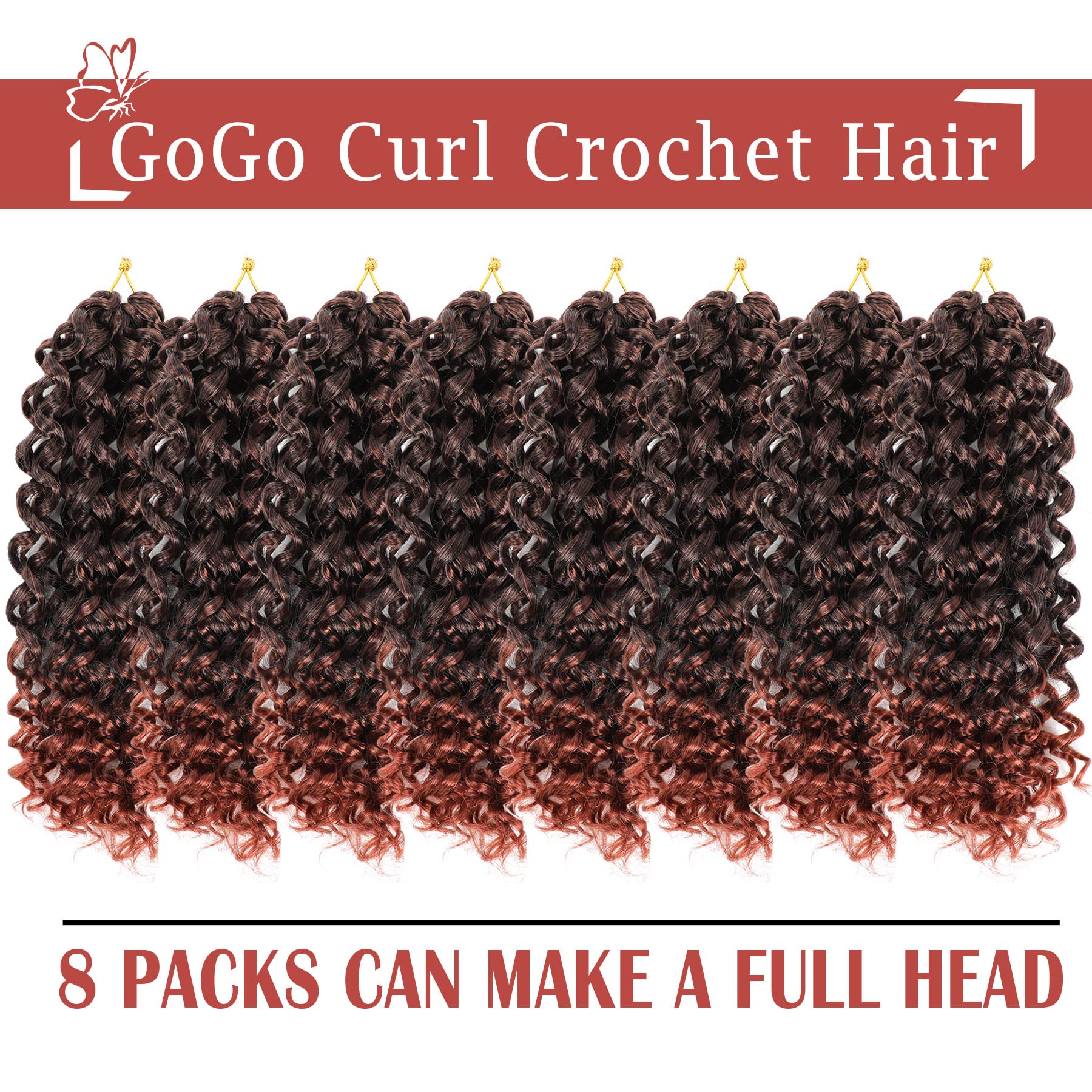 Gogo Curl Crochet Hair 12 Inch 8 Packs Short Curly Crochet Hair - Beach Curl Crochet Hair - Deep Wave Crochet Hair - Water Wave