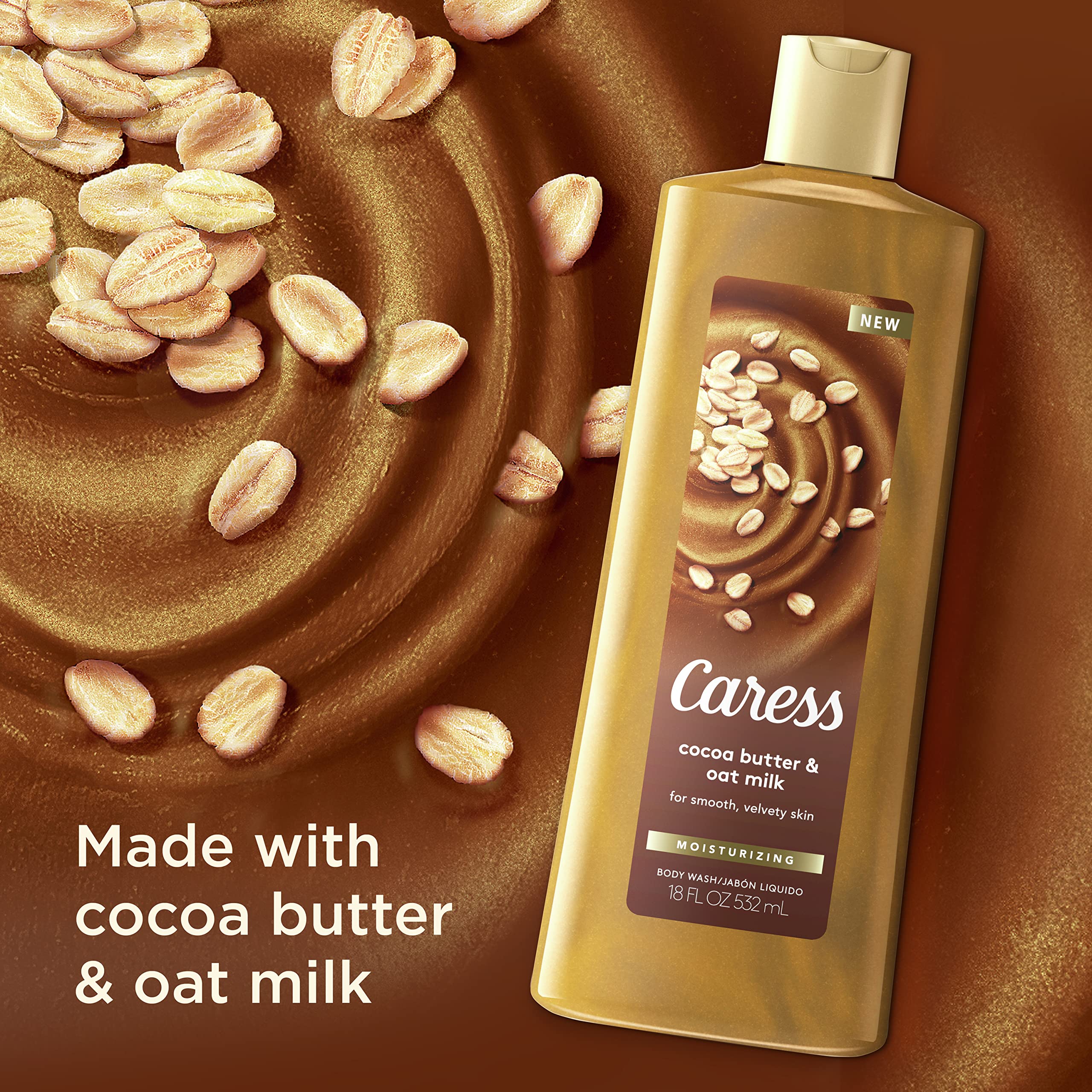 Caress Body Wash For Women, Cocoa Butter & Oat Milk, Shower Gel Moisturizing Body Wash Leaves Skin Feeling Instantly Moisturized