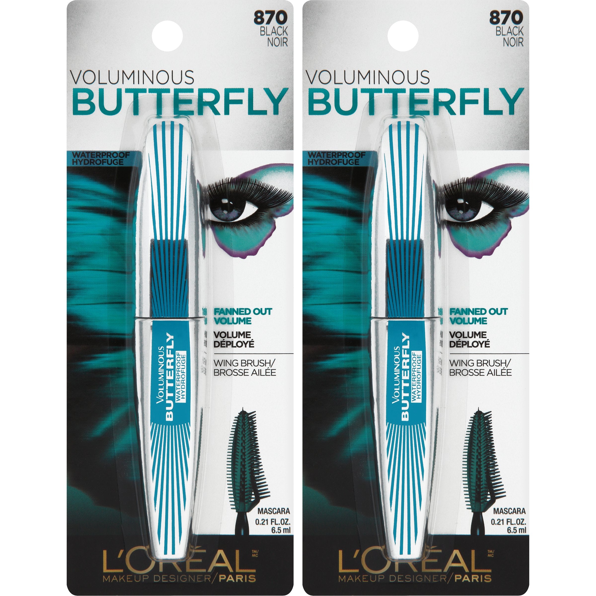 LOreal Paris Cosmetics Voluminous Butterfly Waterproof Mascara, Black, 2 Count