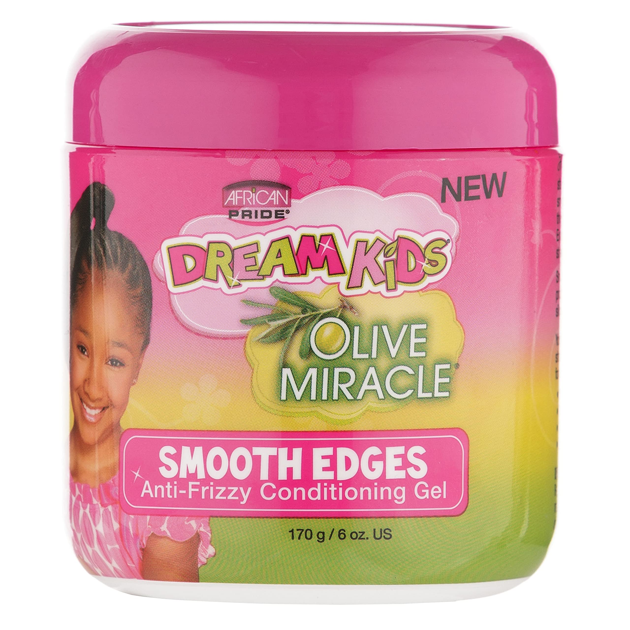 African Pride Dream Kids Olive Miracle Smooth Edges Anti-Frizzy Conditioning Gel - Contains Olive Oil, Reduces Hair Dryness & Br