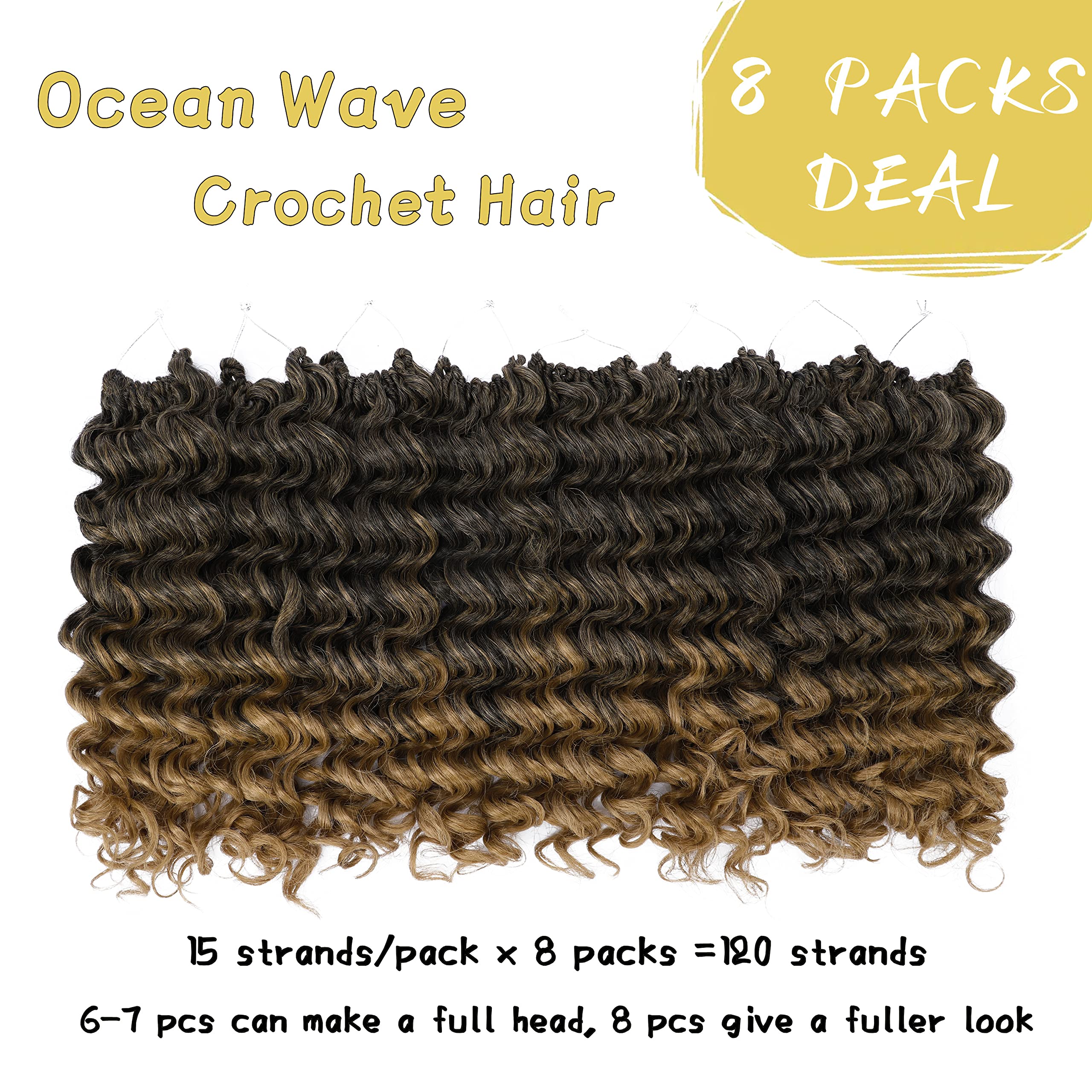 8 Packs Ocean Wave Crochet Hair Water Wave Crochet Hair For Women 12 Inch Short Curly Crochet Hair Beach Curl Deep Twist Crochet