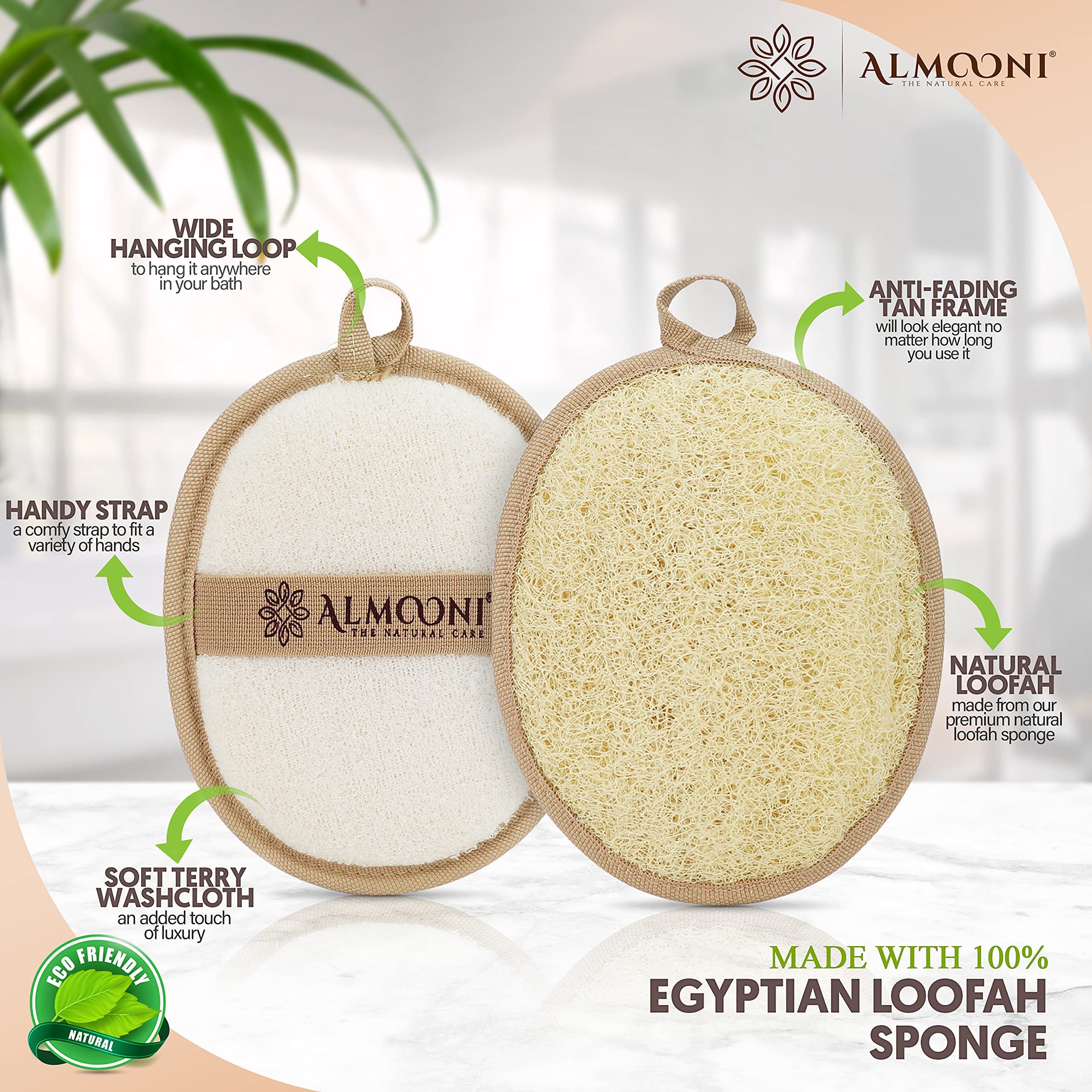 Almooni Premium Exfoliating Loofah Pad Body Scrubber, Made With Natural Egyptian Shower Loofa Sponge That Gets You Clean, Not Ju