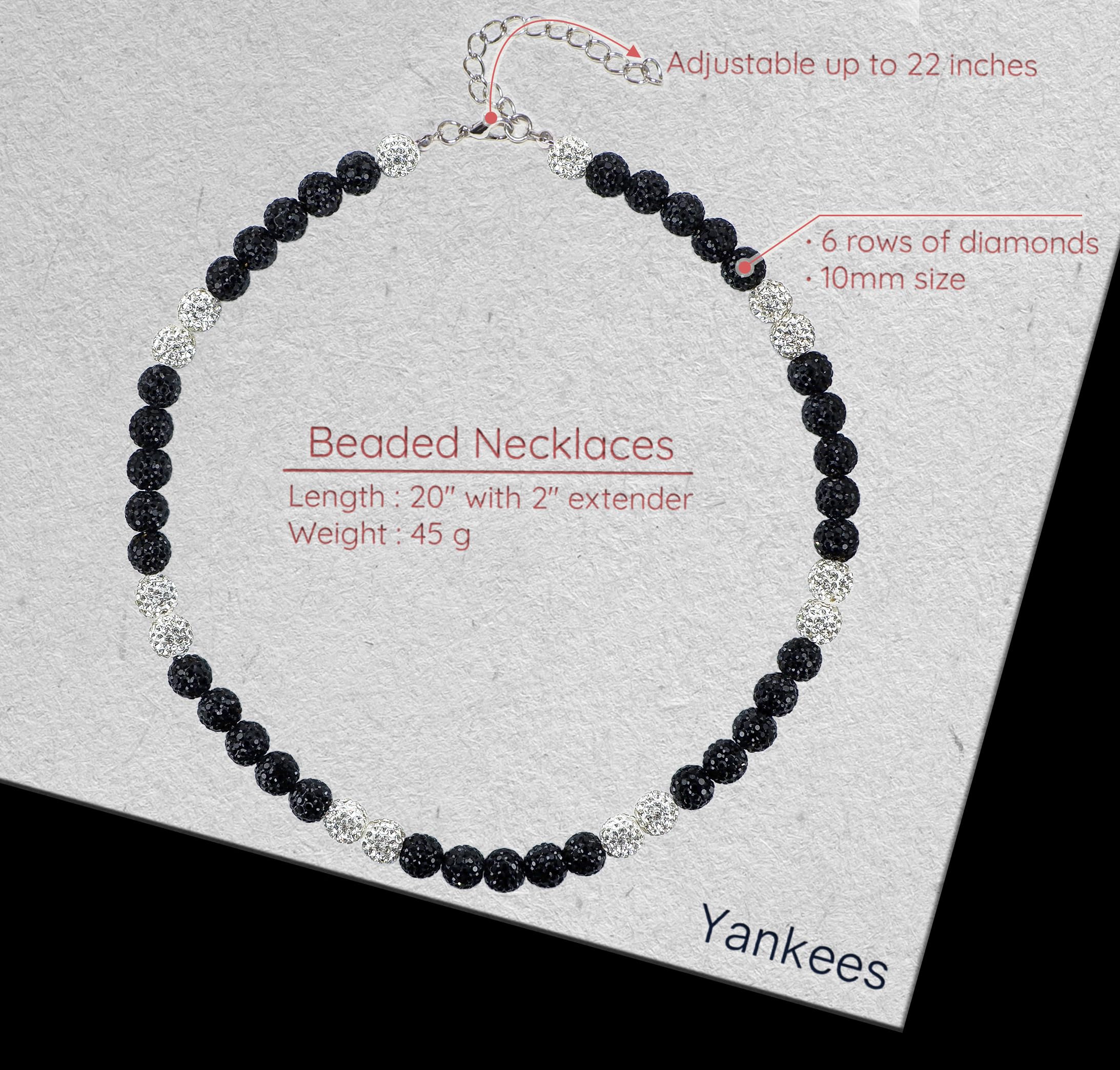 SUPBOMM Baseball Ice Necklace, Bling Beaded Necklaces, Drip Chain, League Team Colors Gifts for Men, Yankees