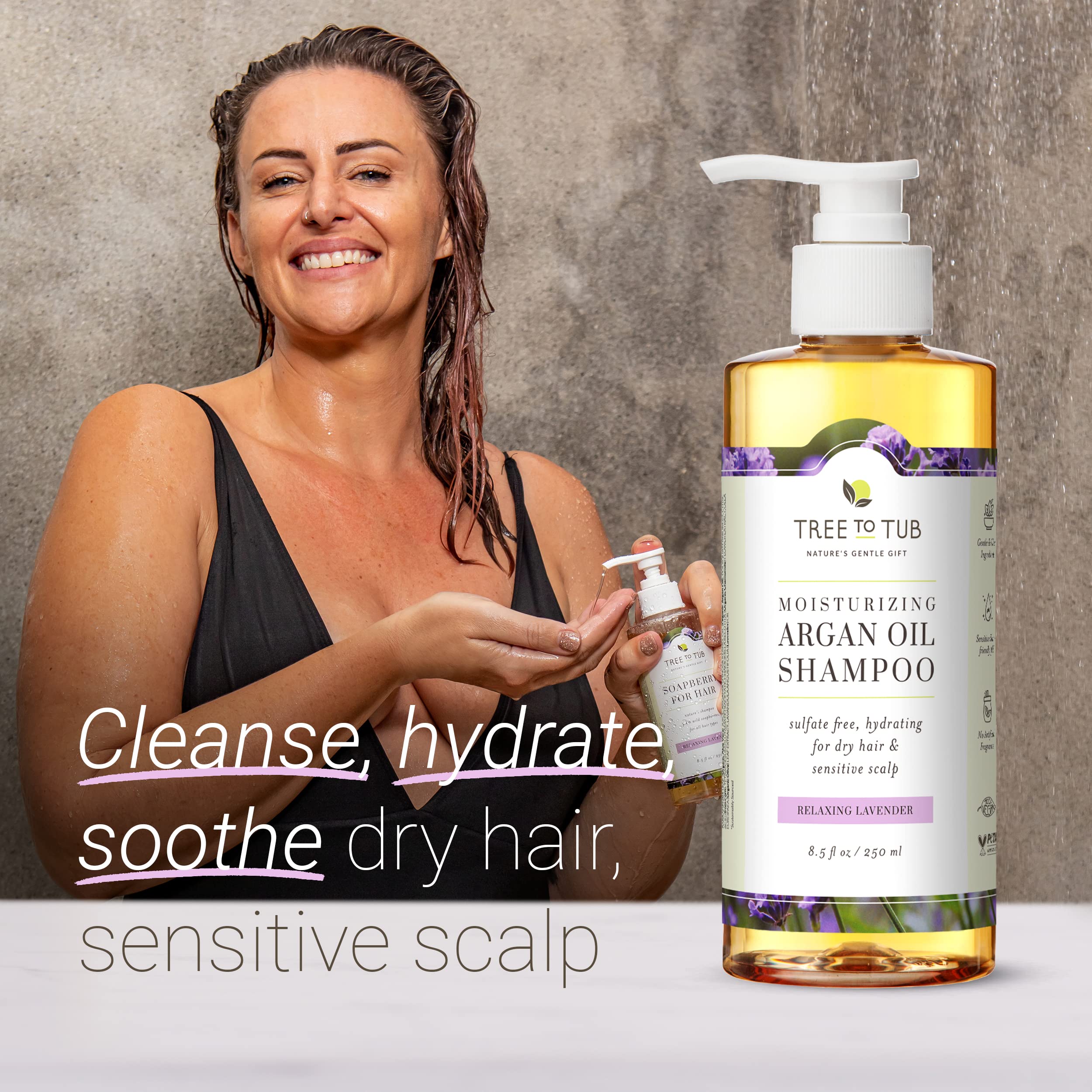 Tree to Tub Lavender Dry Hair Shampoo for Sensitive Scalp - Gentle Hydrating Dry Scalp Shampoo for Women & Men, Moisturizing Sul