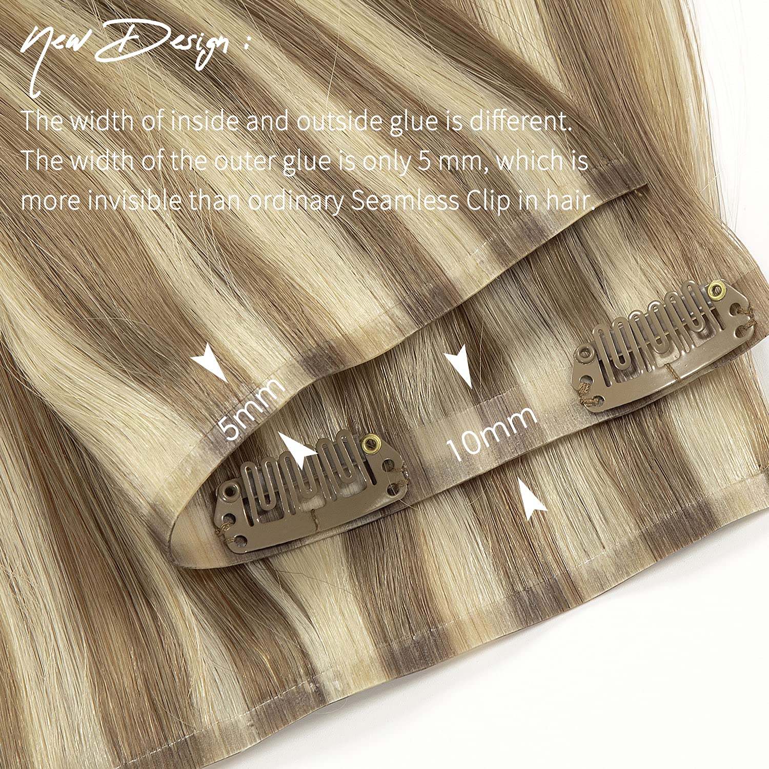 Lacer Hair 7 Pcs Seamless Clip In Hair Extensions Human Hair Ombre Color Light Brown Highlighted Platinum Blonde 110G Thick Ends