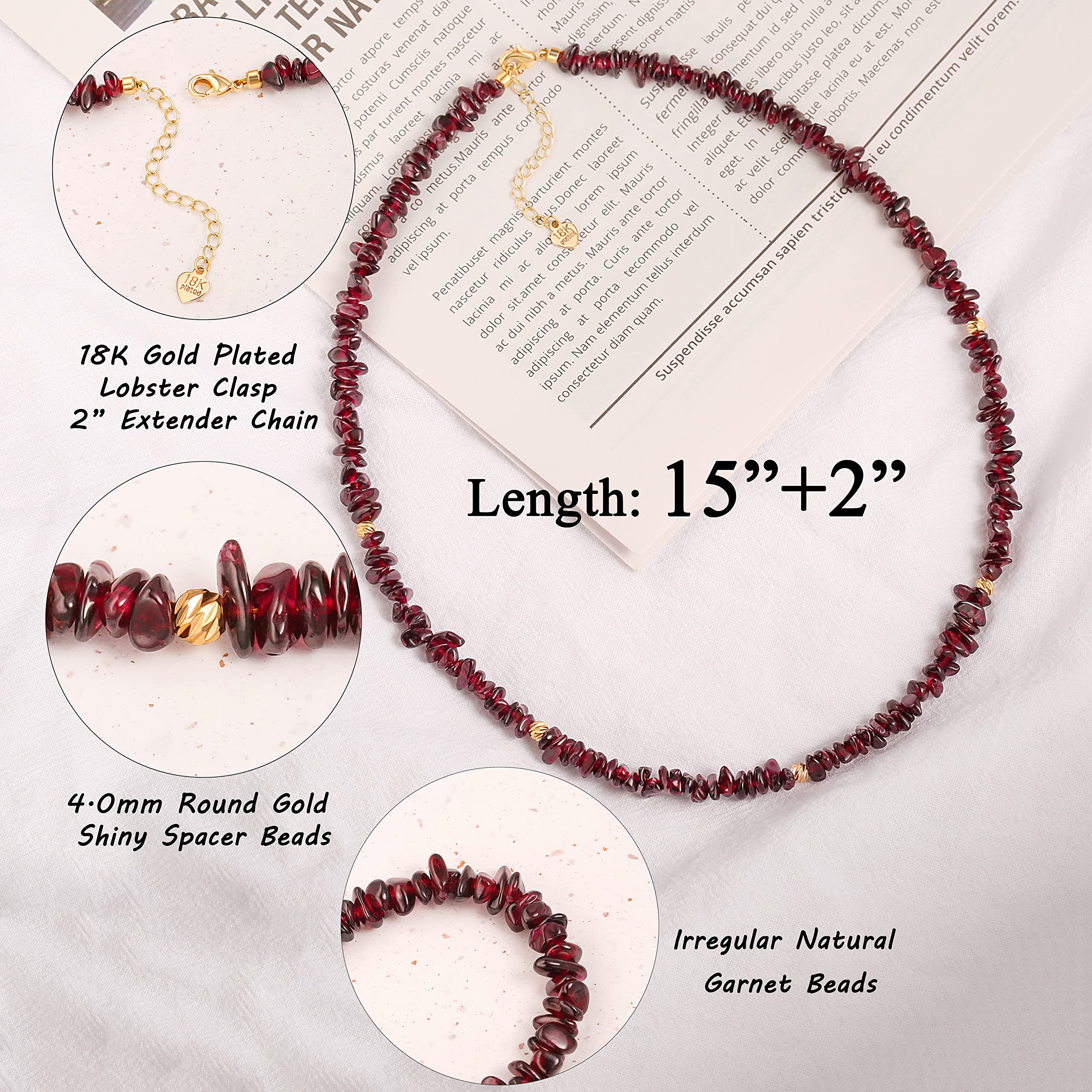 Aobei Pearl Genuine Garnet Choker Irregular Rhodolite Garnet Chips Beaded Necklace Summer Beach Gemstone Jewelry for Women 15
