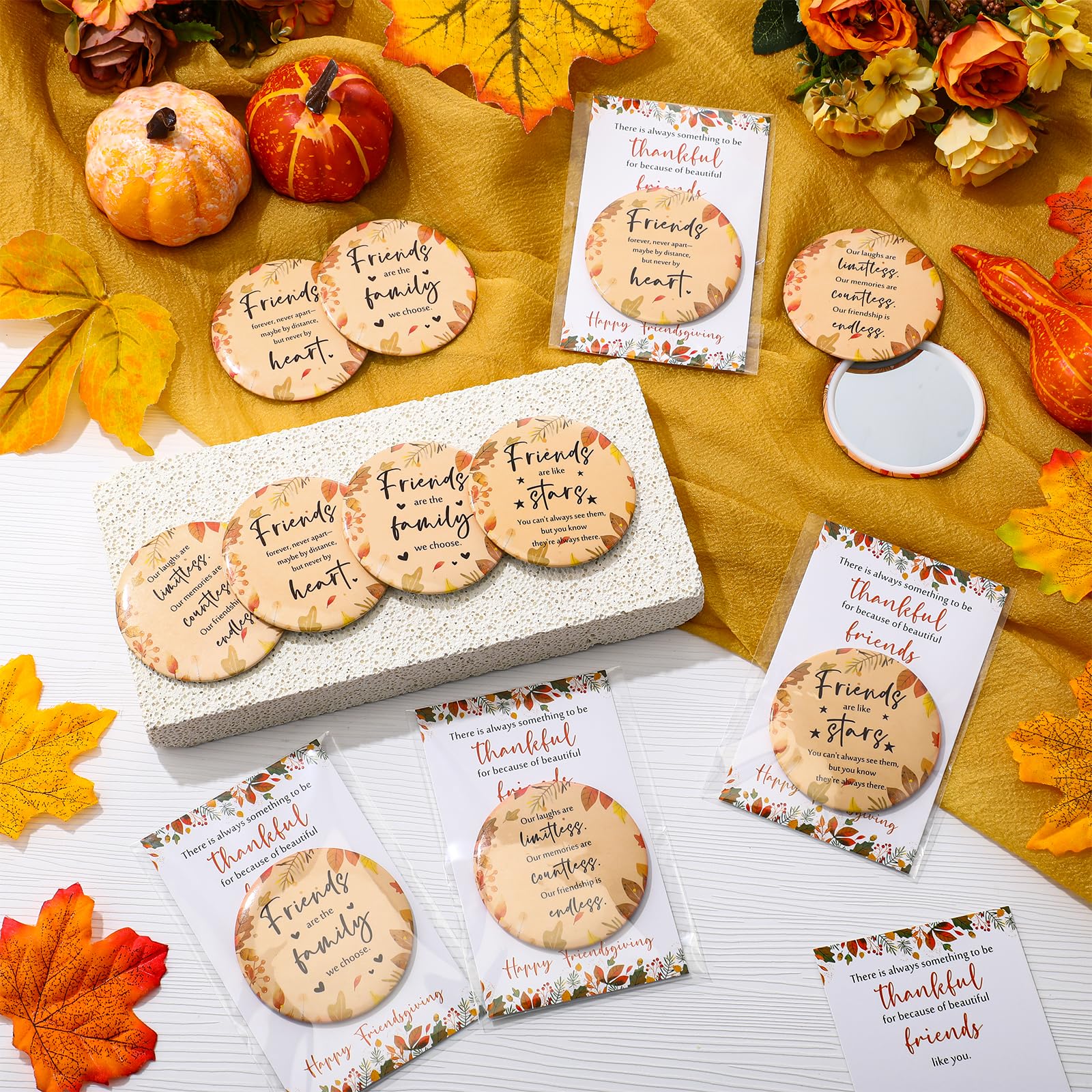 Yalikop 20 Sets Happy Thanksgiving Gifts Friendsgiving Pocket Mirror with Cards for Women Thanksgiving Party Favors Friendsgivin