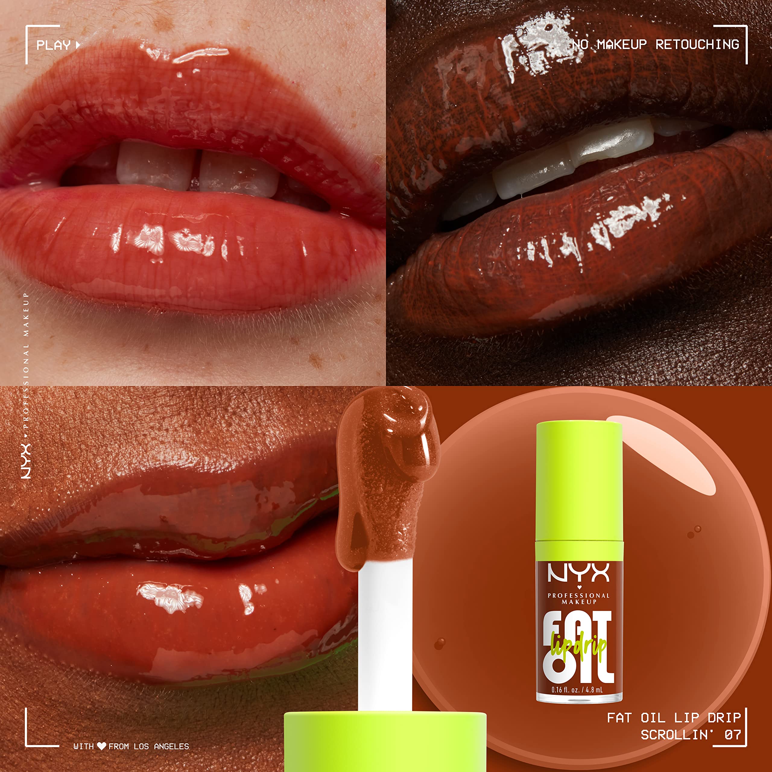 NYX PROFESSIONAL MAKEUP Fat Oil Lip Drip, Moisturizing, Shiny and Vegan Tinted Lip gloss - Scrollin (Deep caramel)