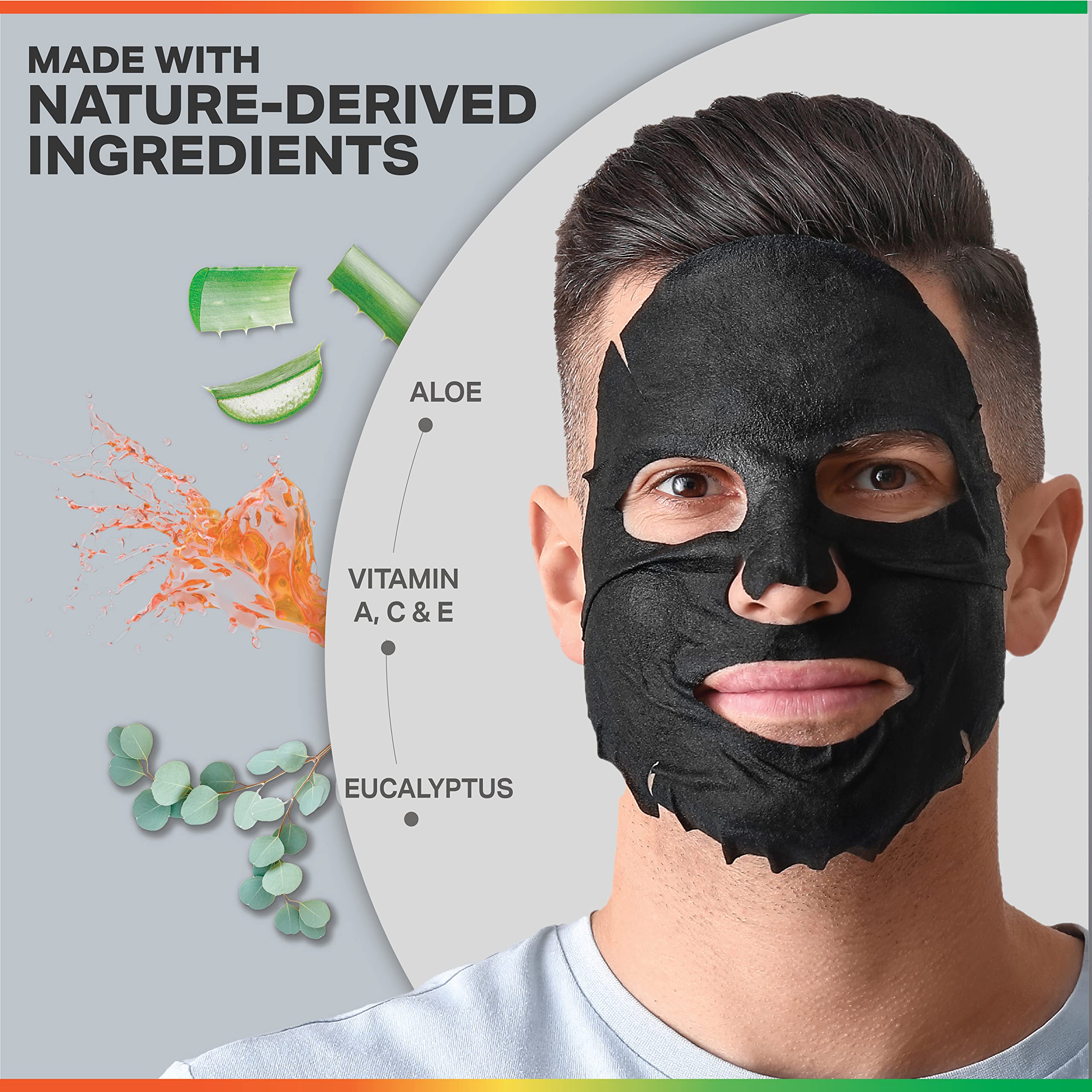 Original Derma Beauty Odb For Men Charcoal Essence Sheet Mask 12 Pk Hydrating Aloe Mens Skin Care Sheet Masks For Face Mens Skin