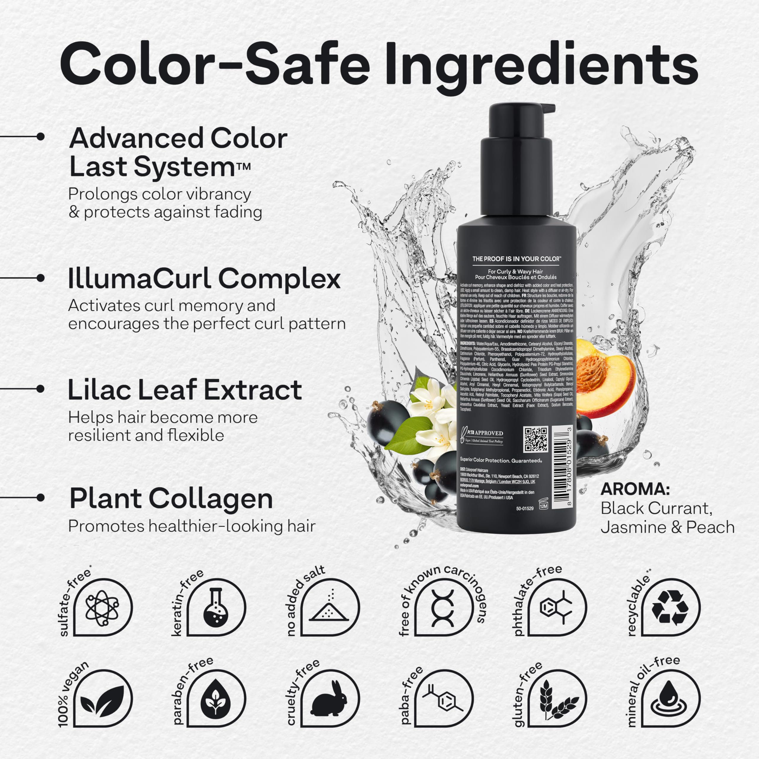 Colorproof Tru Curl Enhancing Crme 6.4 Fl oz. Curl Creme with Black Currant, Jasmine & Peach Scent, Anti-Frizz, Humidity Control