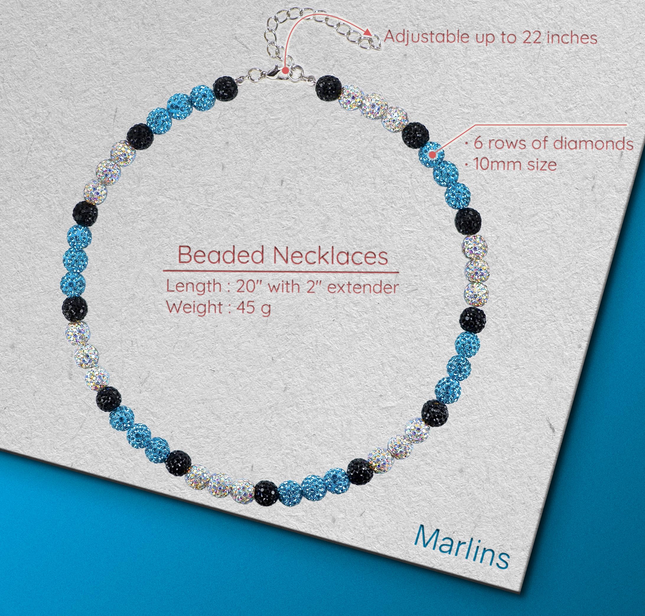 SUPBOMM Baseball Ice Necklace, Bling Beaded Necklaces, Drip Chain, League Team Colors Gifts for Men, Marlins