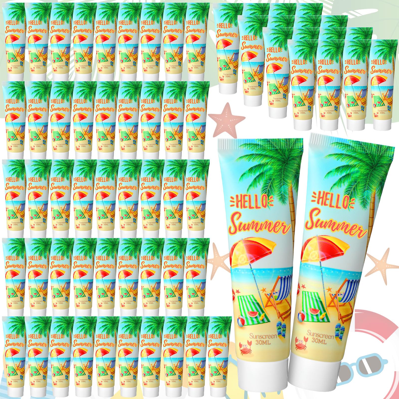 Viozakanry 64 Pcs Mini Sunscreen Bulk for Summer Party SPF 30 Water Resistant Sunscreen Lotion Bulk 1oz Travel Size Thank You Gi