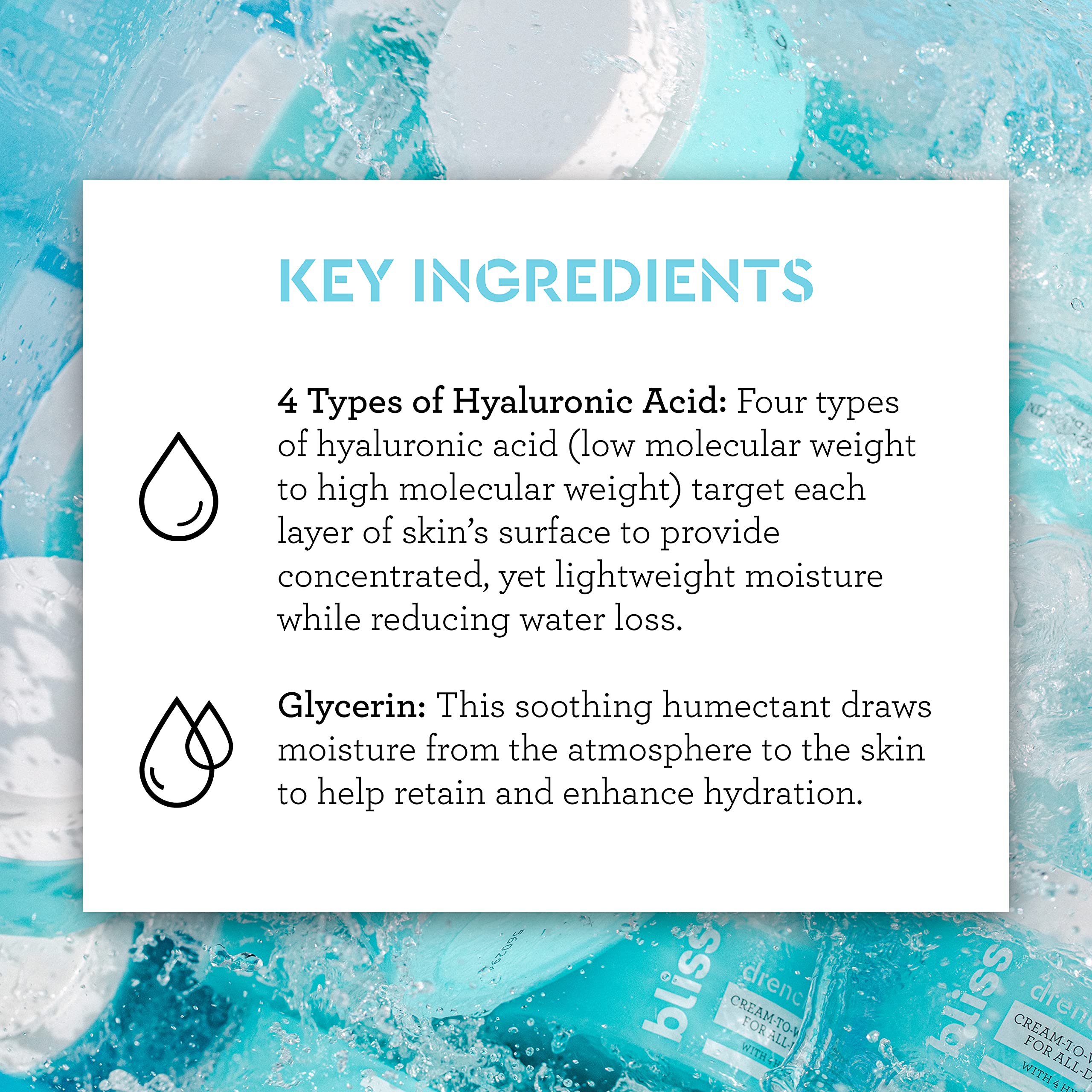 Bliss Drench & Quench Hyaluronic Acid Moisturizer For Face - 1 Fl Oz - Cream-To-Water - Hydrator For All-Day Moisture - Clean -