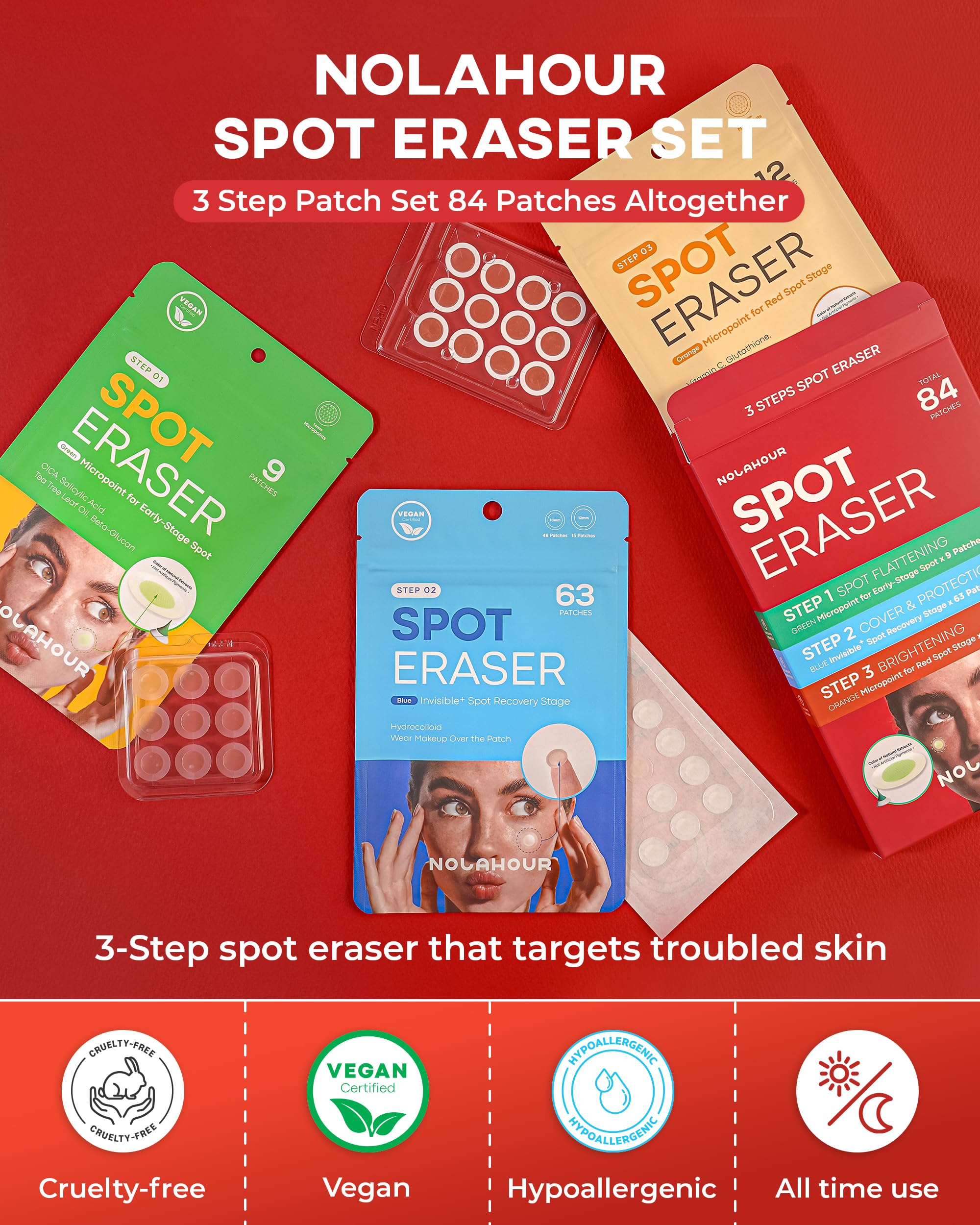 NOLAHOUR Spot Eraser Set of 84 Patches | Pimple Patches for Face for All Stages of Pimples | Face Patches that Feature Hydrocoll