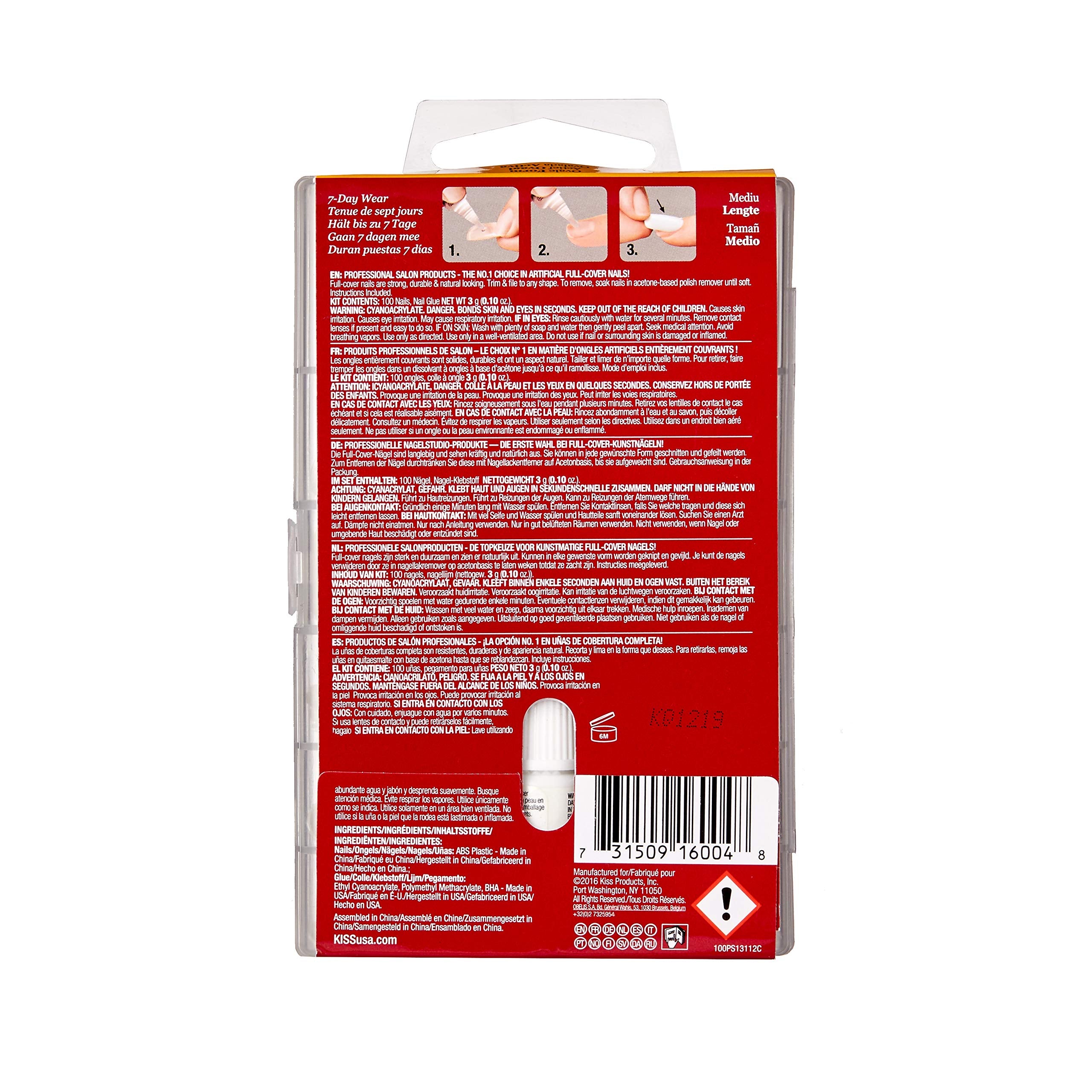Kiss 100 Full Cover Nails Active Oval (Medium Length) (3 Pack)