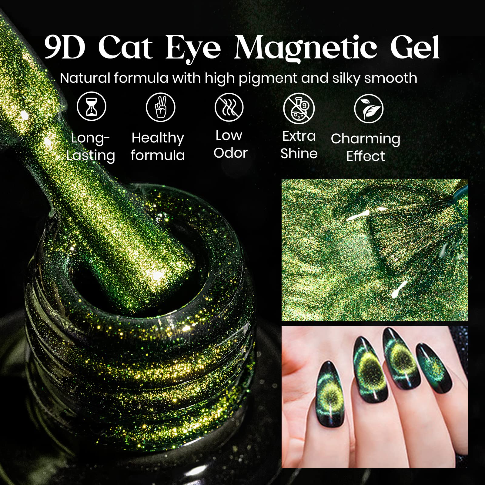 Mizhse 9D Cat Eye Gel Nail Polish 10Ml, Christmas Holographic Galaxy Cateye Magnetic Nail Polish Gel, Magic Chameleon Manicure S