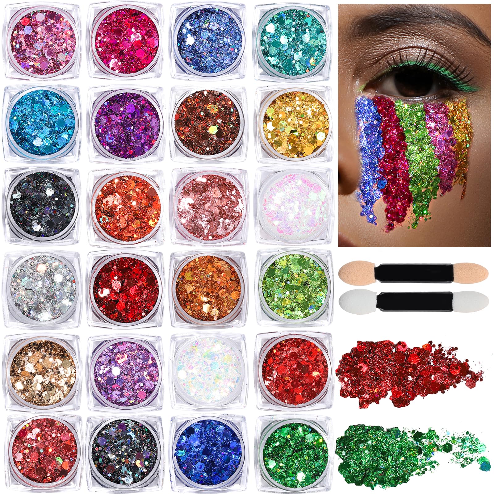 Teenitor 24 Colors Face Glitter Body Glitter Gel, Hair Glitter Gel, Glitter for Halloween Makeup, Face Makeup Glitter Gel for Fa