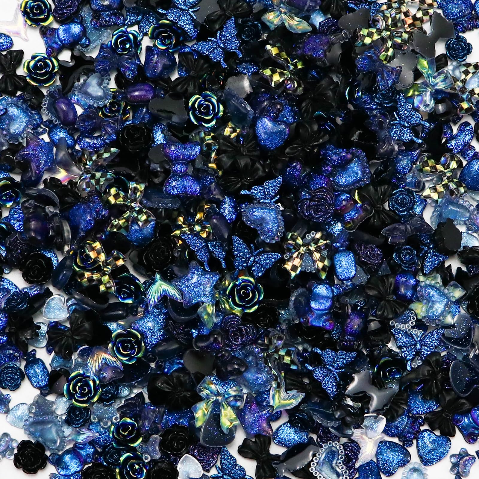 Briskbloom 320Pcs 3D Nail Charms, Cute Heart Star Bow Flower Bear Black Charms For Acrylic Nail Diy Craft, Flatback Kawaii Y2K C