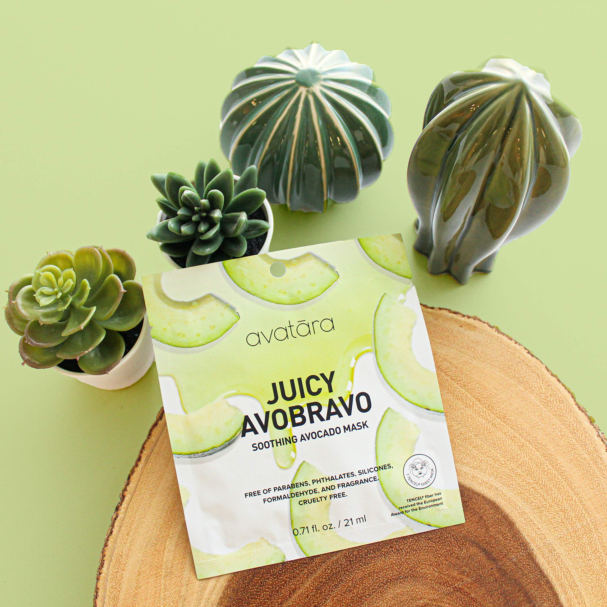Avatara Juicy Avobravo Soothing Facial Mask 15 Sheets, Beauty And Skincare Sheet Masks, Avocado Extracts And Clean, Natural Ingr