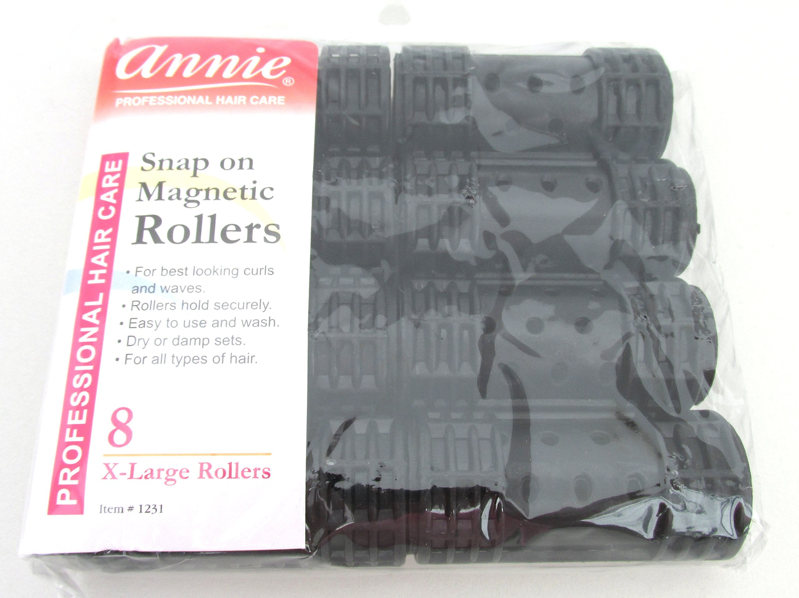 Annie Snap On Magnetic Rollers 1 1/8 '' Black 8 Pack