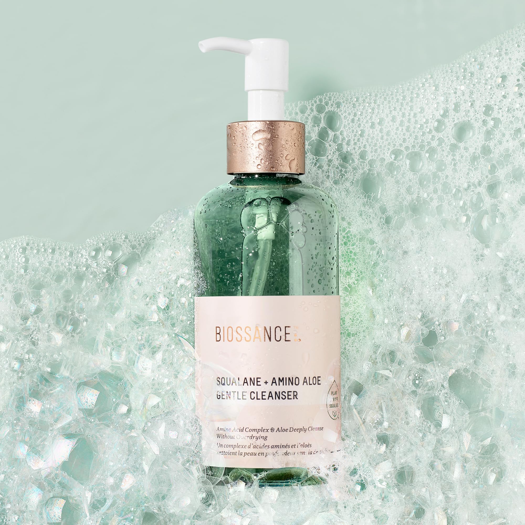 BIOSSANCE Squalane + Amino Aloe Gentle Face Wash - Foaming Facial Cleanser Gel - Hydrating for All Skin Types - Removes Makeup &
