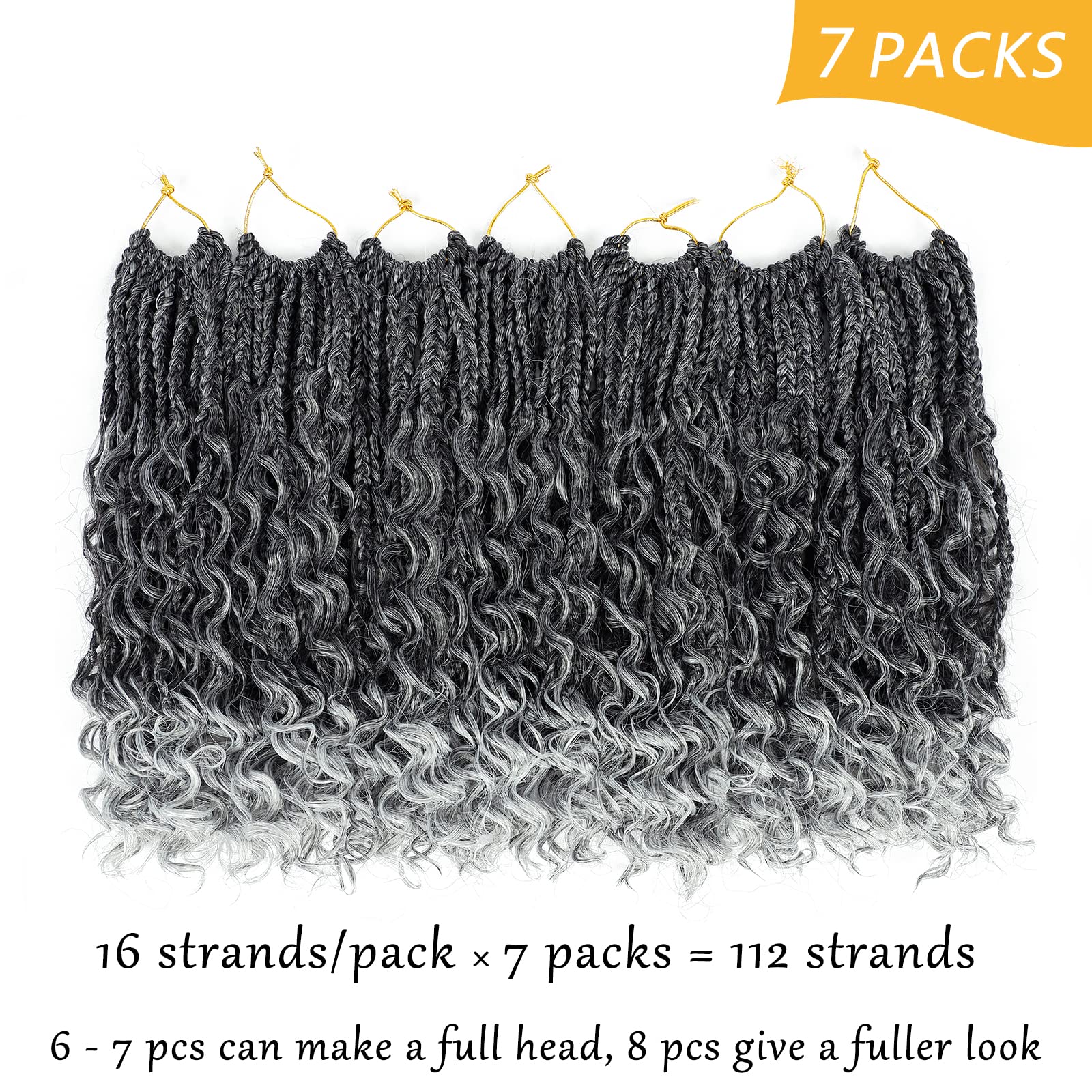Goddess Box Braids Crochet Hair For Woman 12 Inch 7 Packs Short Pre-Looped Crochet Box Braids Curly Ends Bohemian Hippie Crochet