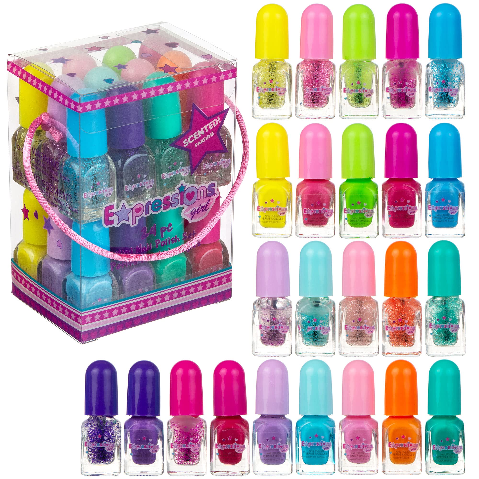 Expressions 24Pc Scented Nail Polish Value Pack - Nail Kit Shiny & Glitter Nail Polish Shades In Pretty Colors, Manicure Kit & P