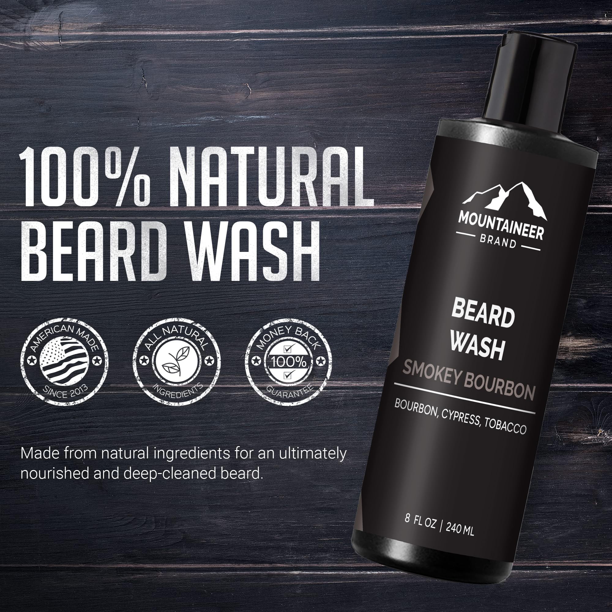Mountaineer Brand Beard Wash For Men | 100% Natural Beard Shampoo | Thick Cleaning Softening Lather for Hair and Skin | Hydrate