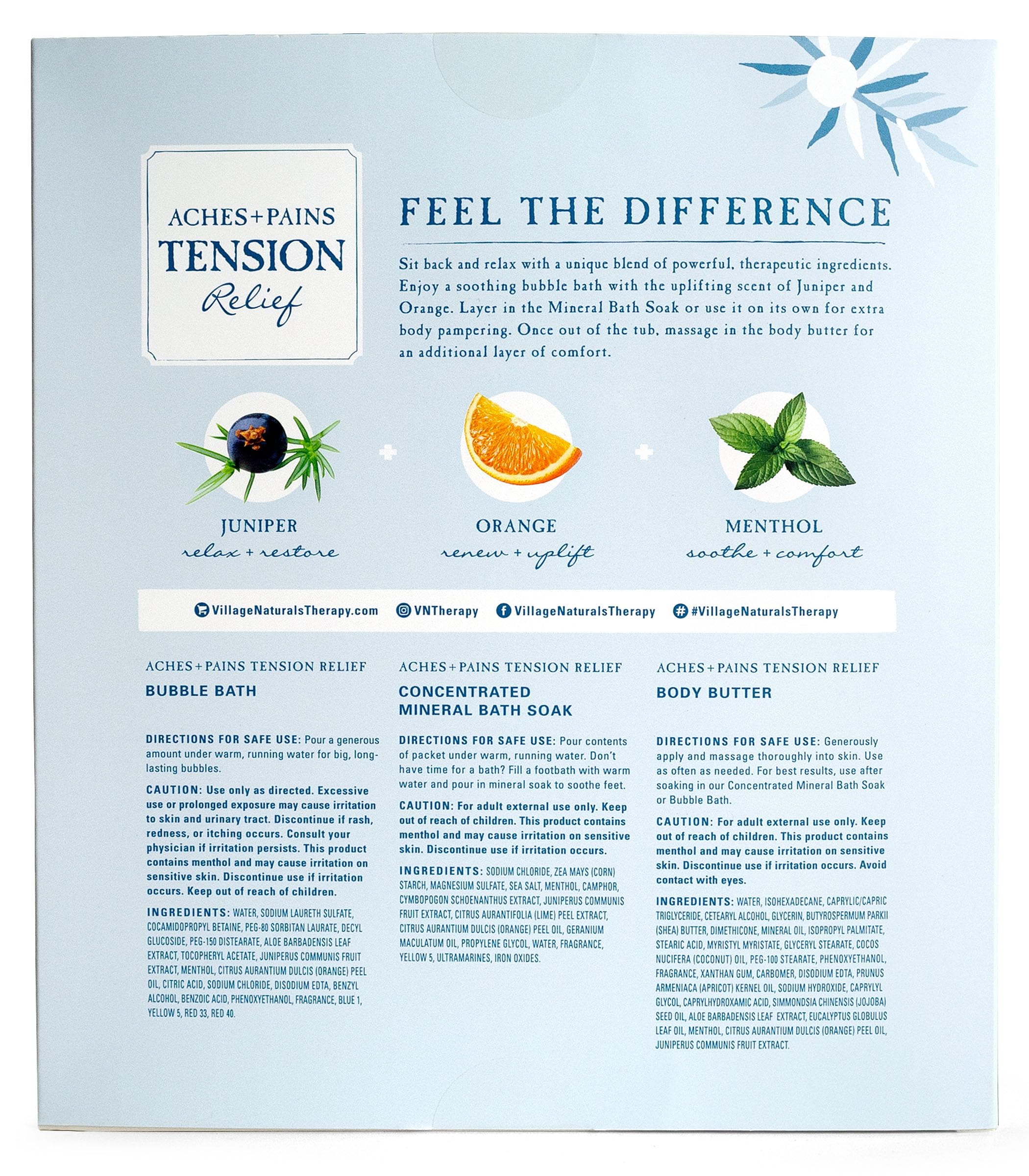 Village Naturals Therapy 3-Piece Tension Relaxing Wellness Spa Gift Set, Cedar Citrus Scent