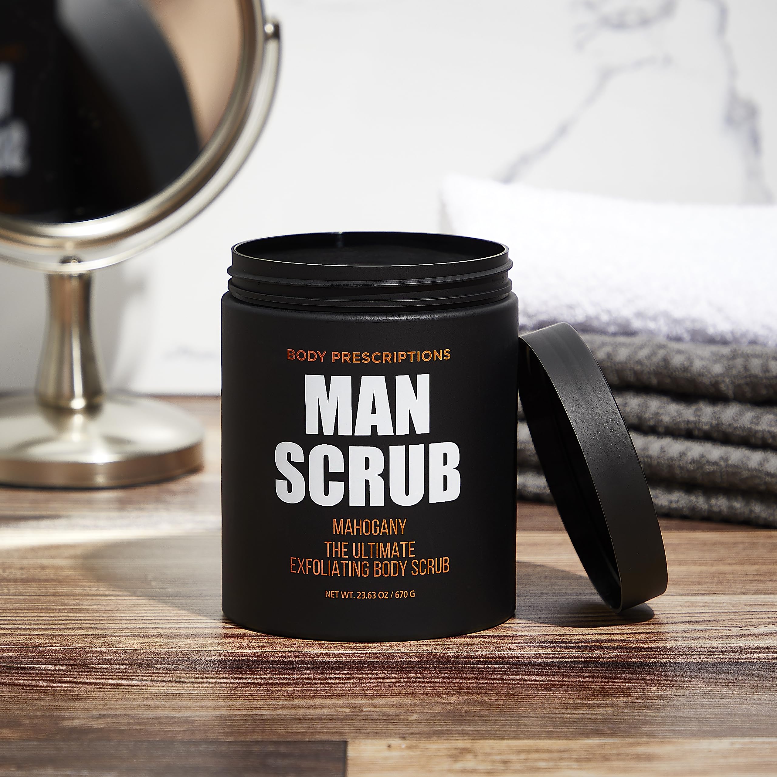 Body Prescriptions Body Scrub For Men- Ultimate Exfoliating Scrub Infused With Mahogany, Mens Body Wash In Jar With Twist Top, 2