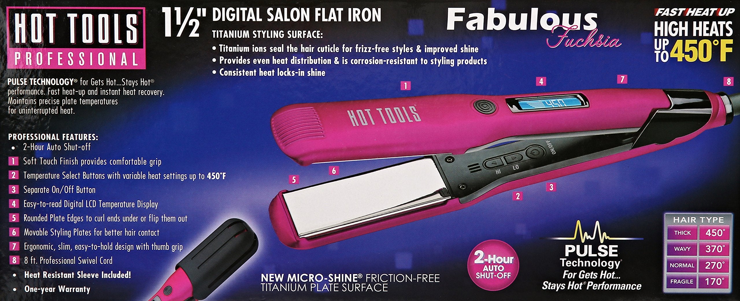 Hot Tools Professional Titanium Digital Flat Iron, Fabulous Fuscia, 1.5 Inch