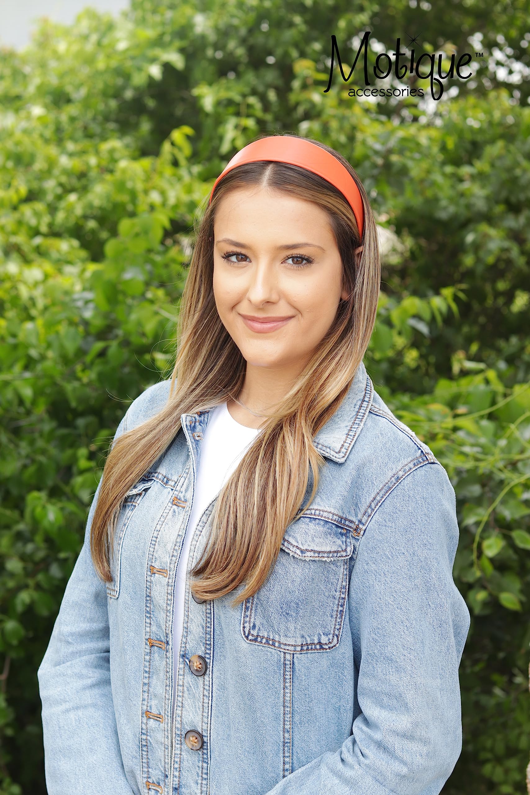 2 Inch Wide Leather Like Headband Solid Hair band for Women and Girls - Orange