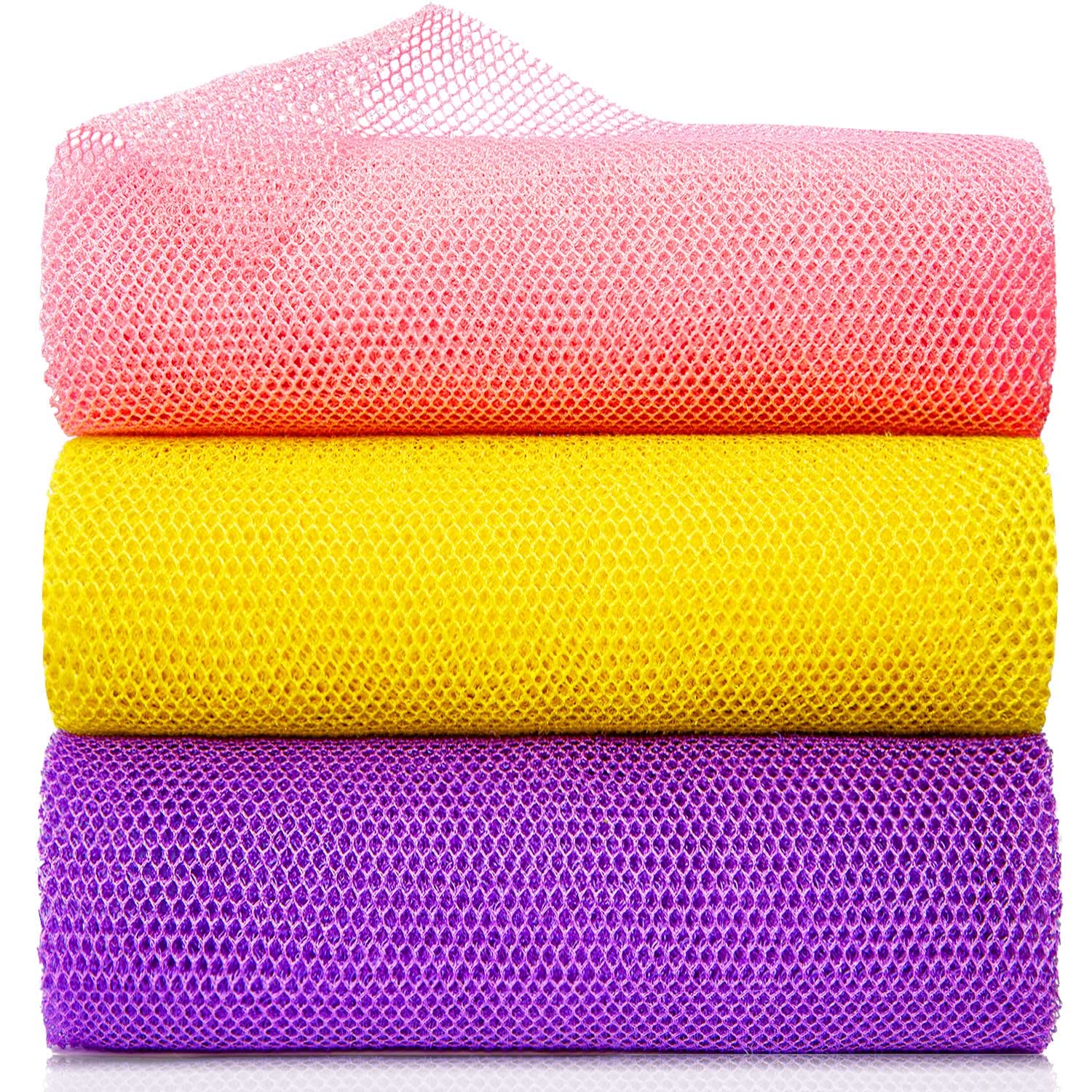 Gigules, 3 Pieces African Net Bath Sponge African Exfoliating African Scrubbing Long Net Rag African Wash Net Shower Body Scrubb