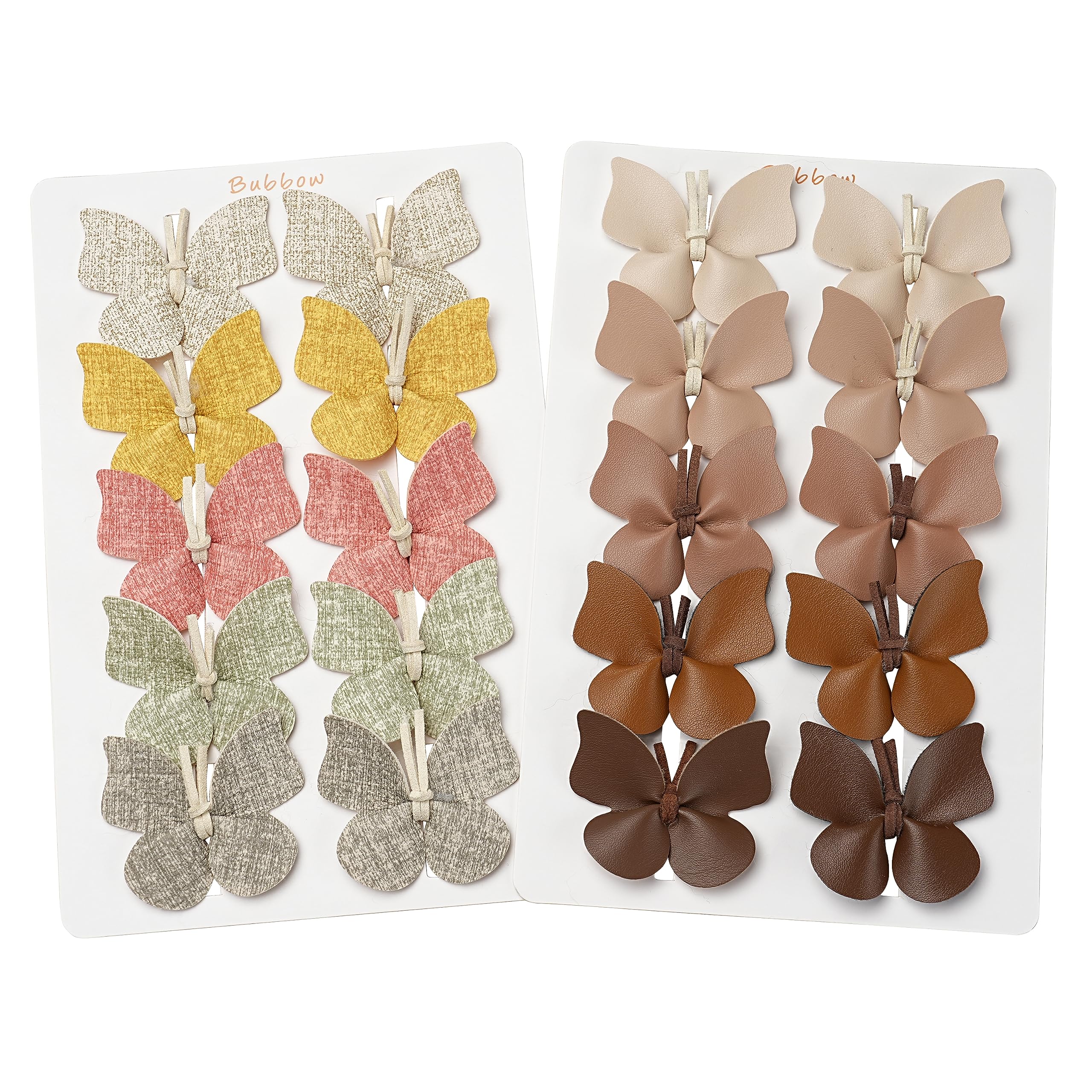 Bubbow 20 pcs Butterfly Hair Clips for Girls Women Toddler Baby,Leather Bows With Fully Lined Alligator Clips,Handmade Hair Acce