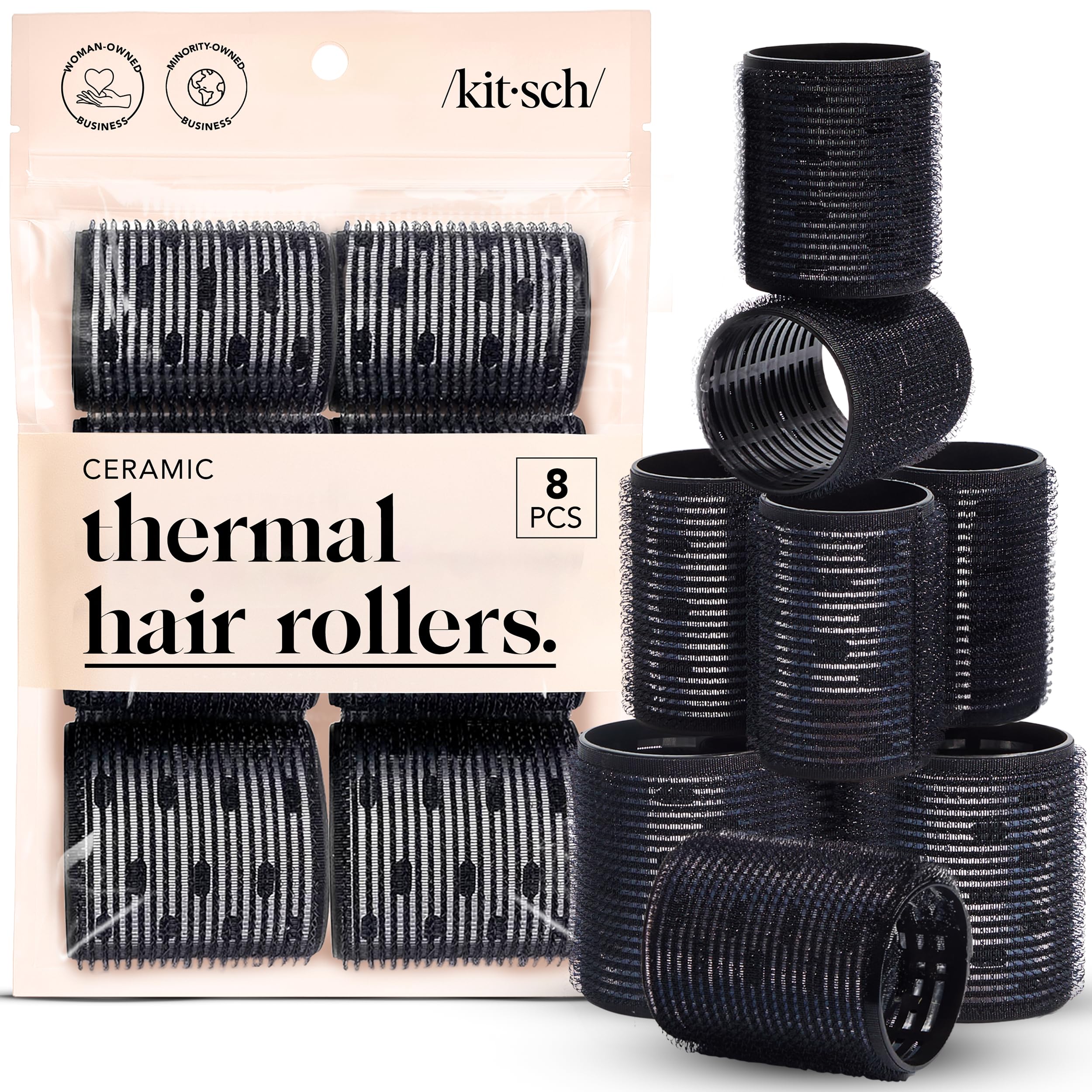 Kitsch Ceramic Thermal Hair Rollers for Women - Self Grip Hair Curlers for Heatless Curls Overnight - Volumizing Large Rollers f
