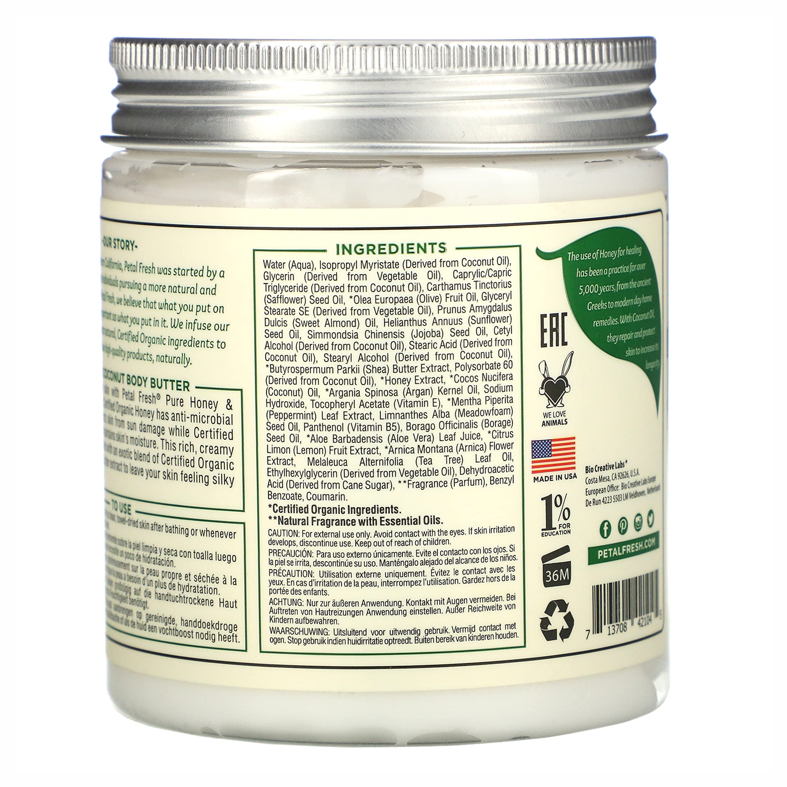 Petal Fresh Restoring Body Butter With Honey, Coconut Oil And Shea - Intense Hydration, Cruelty Free