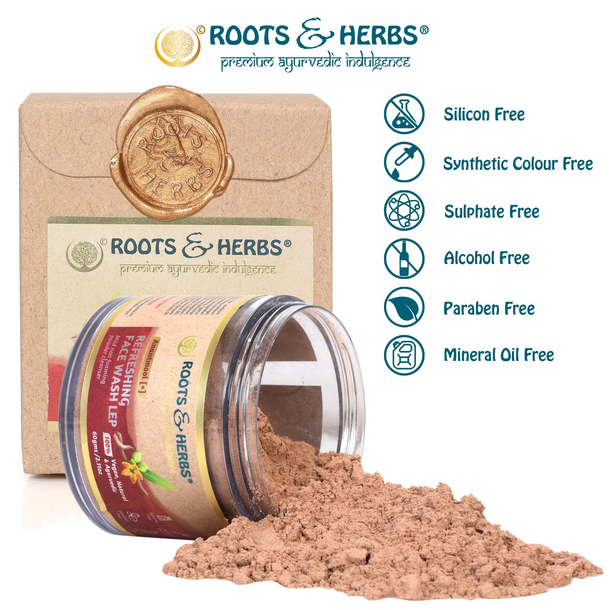 ROOTS AND HERBS Ayurvedic Face Wash Lep Natural Treatment 100% Vegan Anantmool Refreshing Face Wash Non-Forming Facial Cleanser 