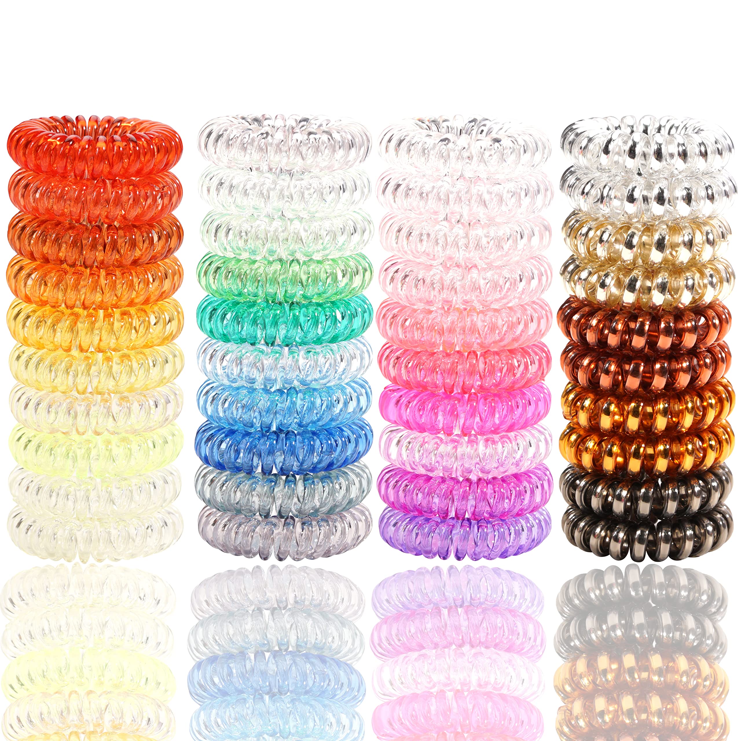 JOYOYO 40 Pack Small Spiral Hair Ties, No Crease Elastic Coils, Transparent Hair Bands Phone Cord Hair Ties and Bracelets for Wo