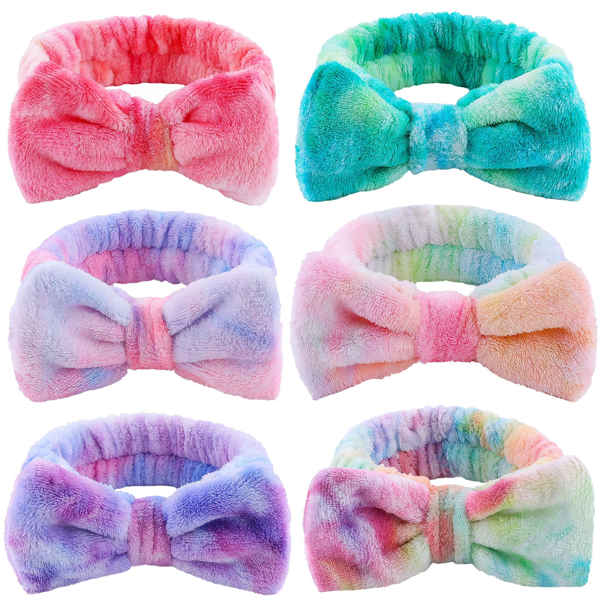 WSYUB Skincare Headband, Spa Headband, Makeup Headband, Headband for Washing Face, Gift for Teen Girls, 6pcs, Tie Dye Color Micr