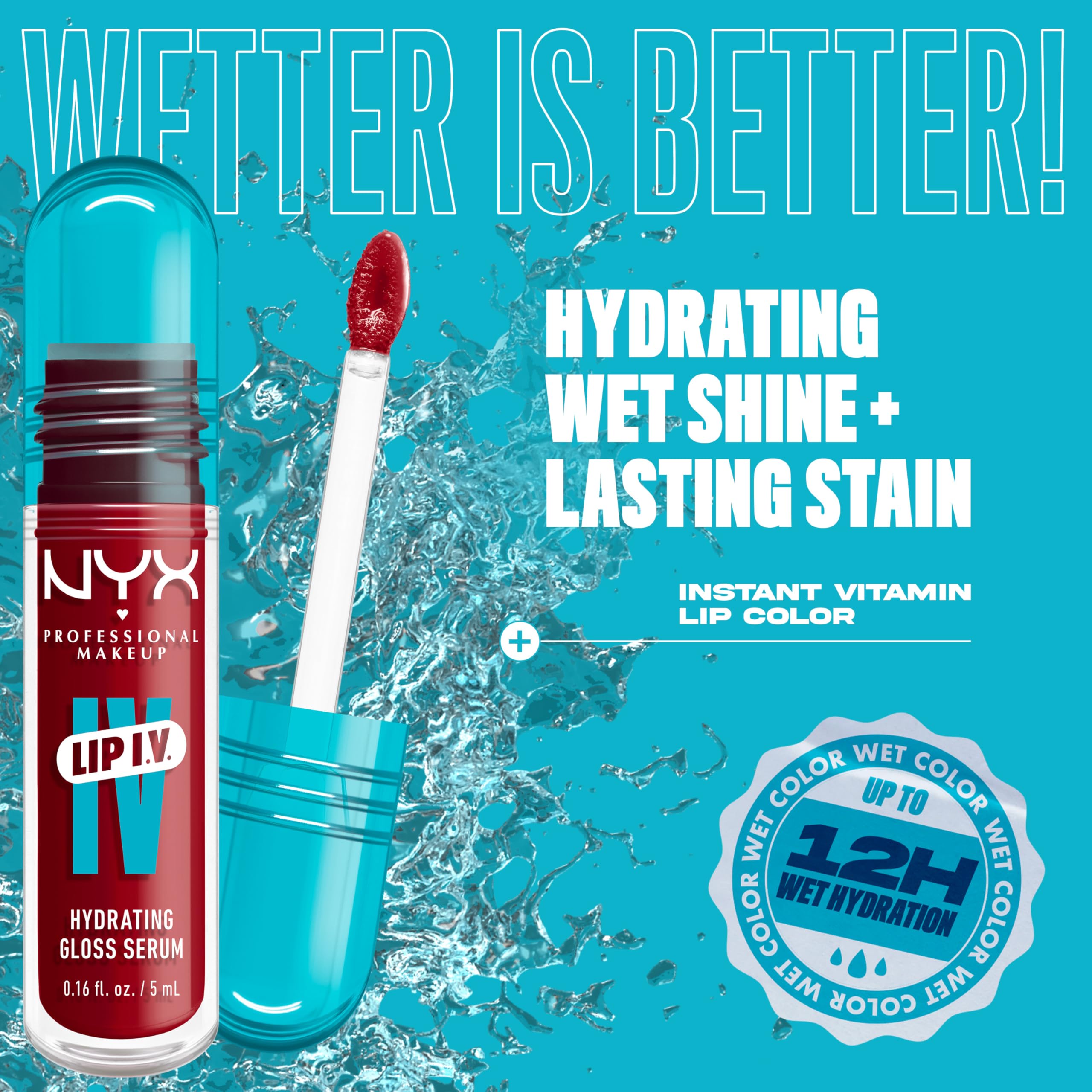 NYX PROFESSIONAL MAKEUP Lip IV Hydrating Gloss Serum, Lip Stain with 12HR Hydration - Bubblegum Burst (Pink Lip Gloss)