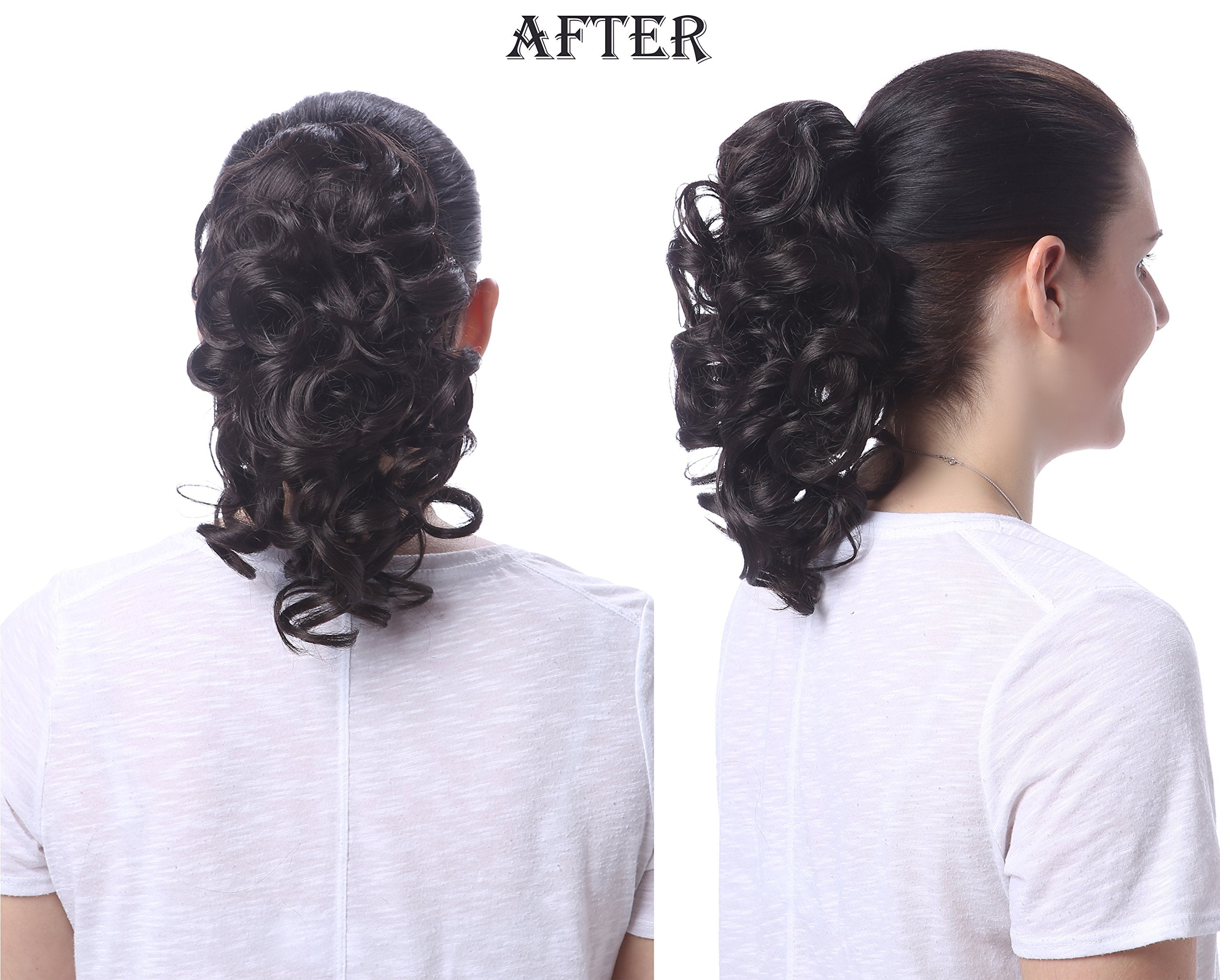 Onedor 12'' Synthetic Fiber Natural Textured Curly Ponytail Clip In/On Hair Extension Hairpiece (1B - Off Black)