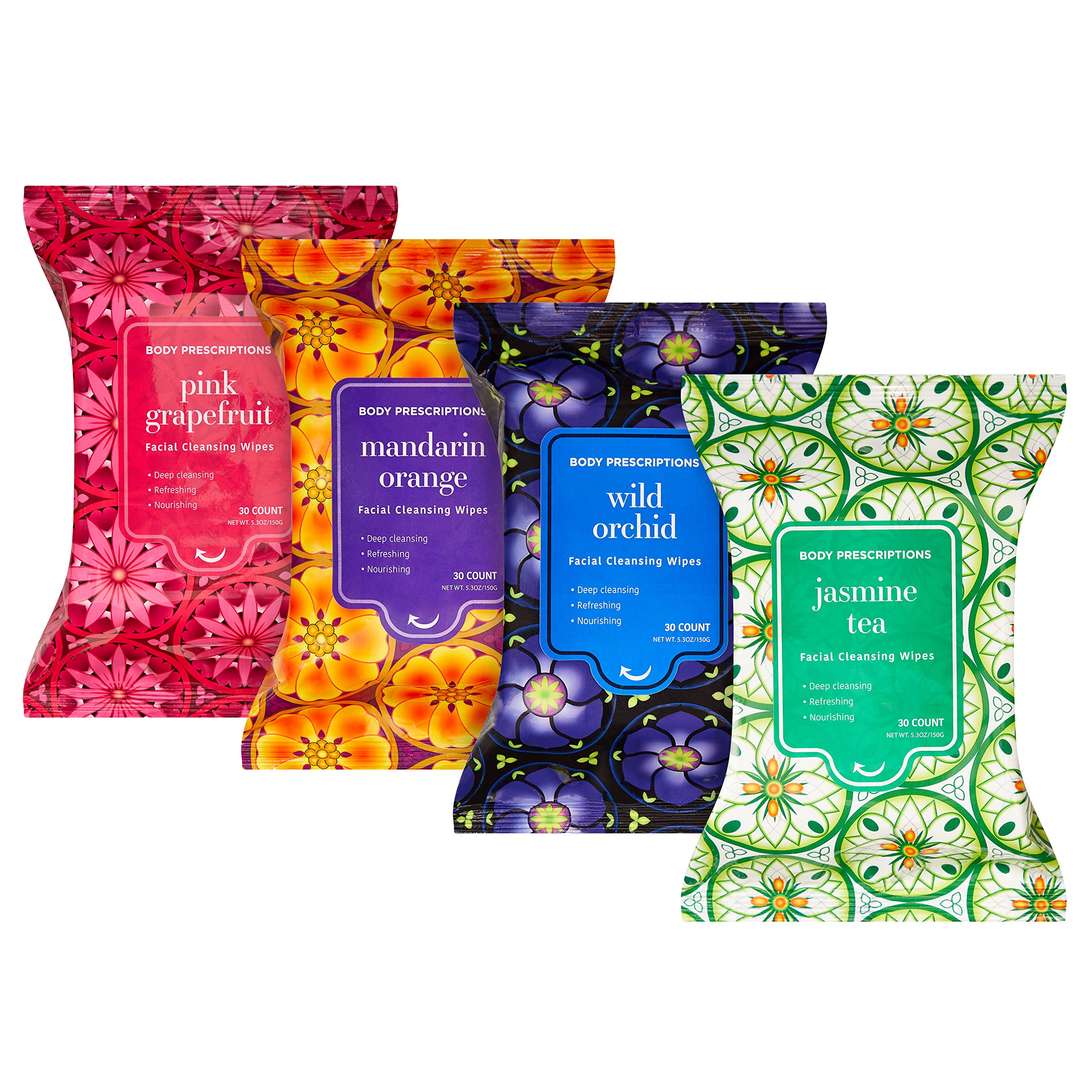 Body Prescriptions Makeup Remover Wipes - Bulk Pack, Gentle Cleansing Wipes for Easy Makeup Removal, Mandarin, Orchid, Grapefrui