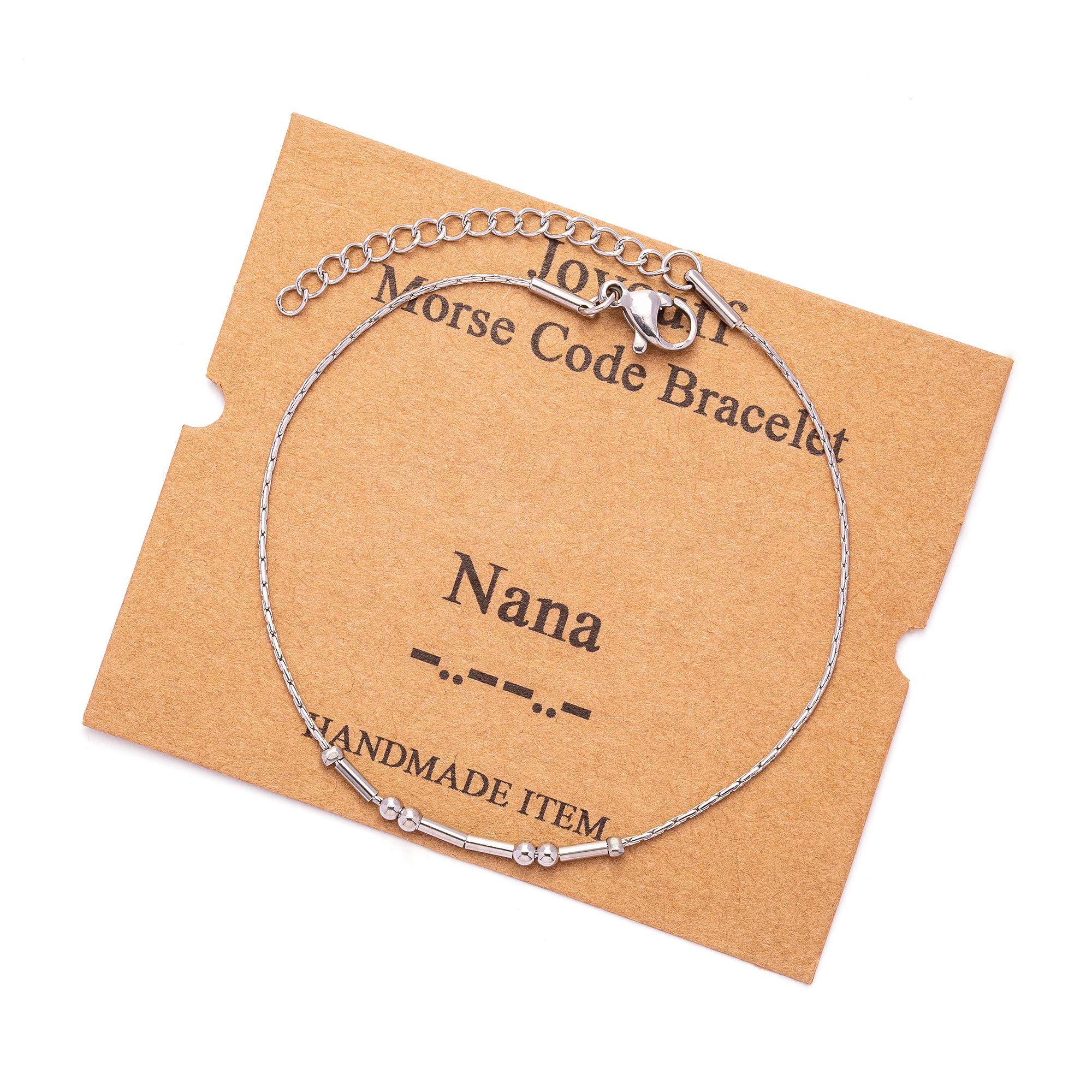 JoycuFF Nana Gifts from Grandkids for Birthday Christmas Morse Code Bracelets for Grandmother from Grandaughter Grandson Silver 