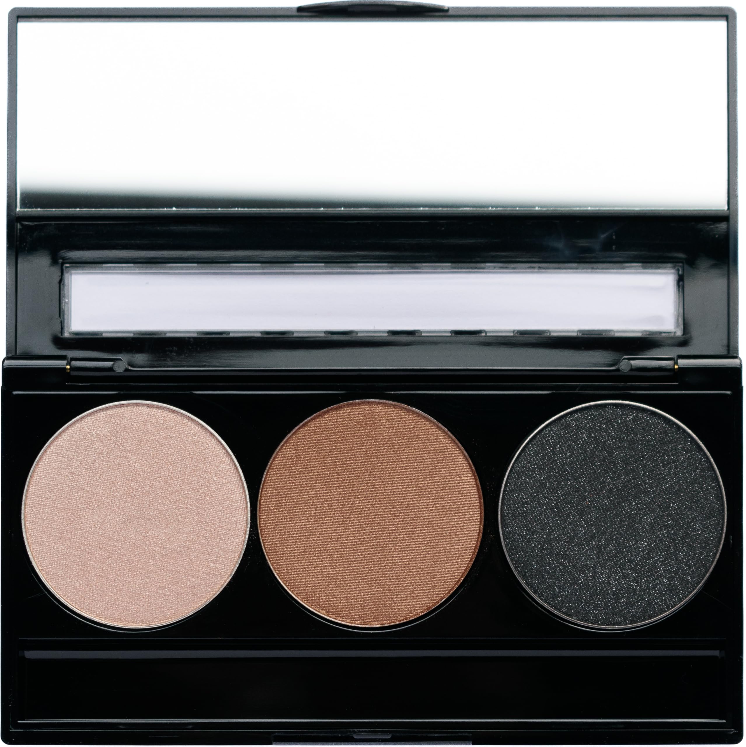 Pure Ziva Metallic Shimmer Off White, Gold Bronze Brown, And Glitter Black Vegan Eyeshadow Trio Palette; Talc, Paraben & Cruelty
