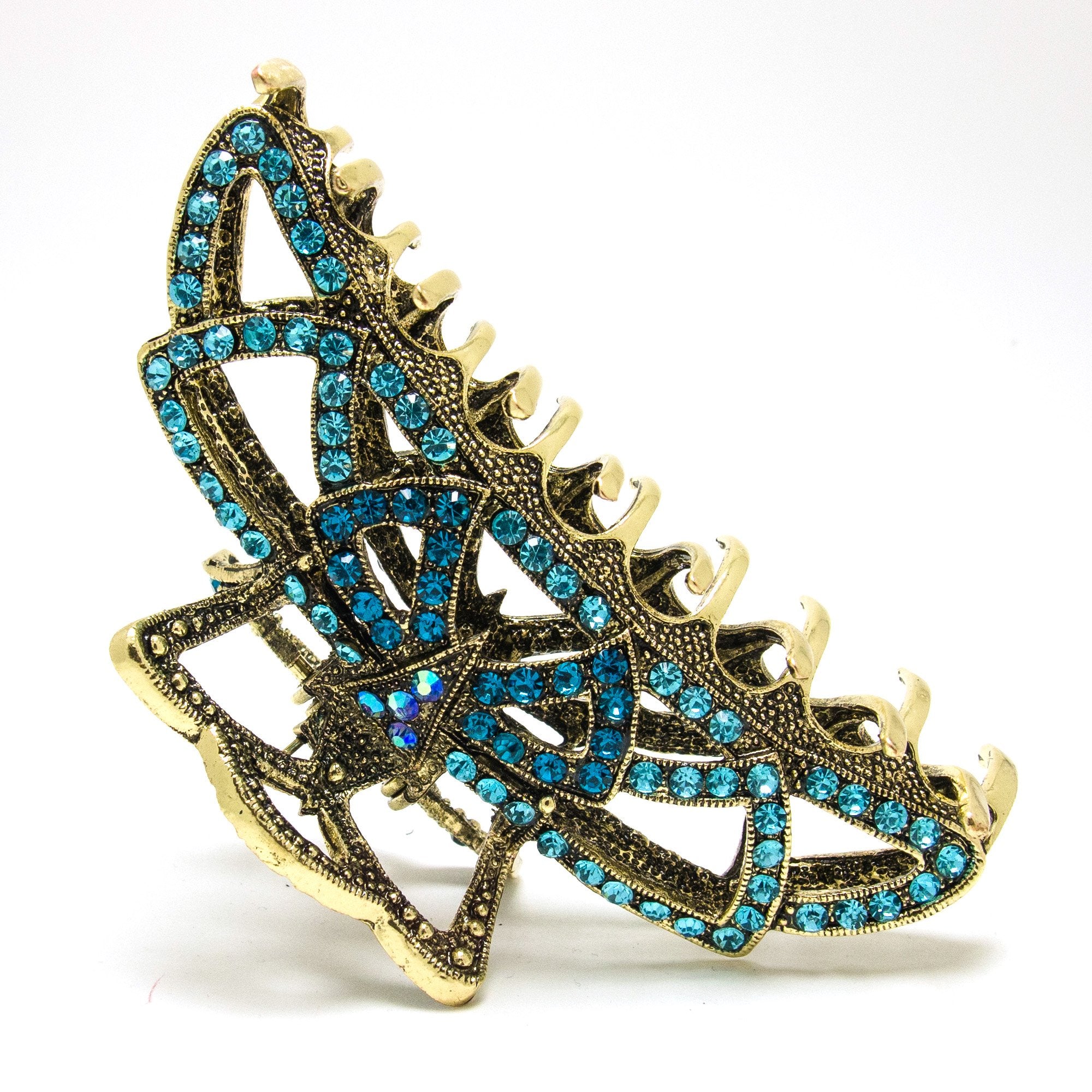 beautyxyz Rhinestone Metal Claw Hair Clip for Womens, blue, X-Large